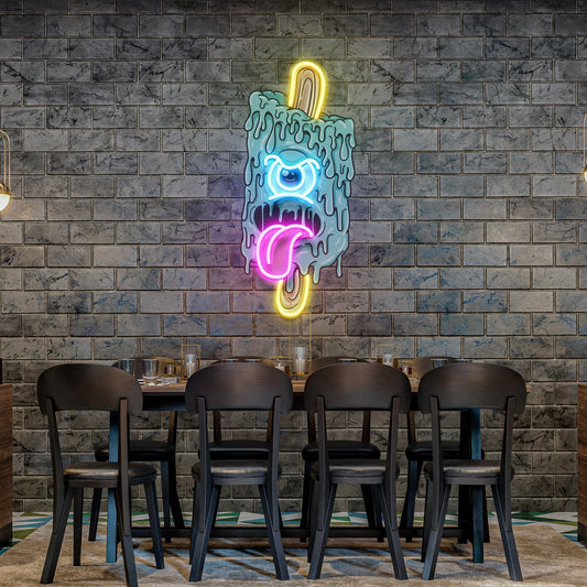 Blue Ice Cream With Face Artwork Led Neon Sign Light - Neonbir