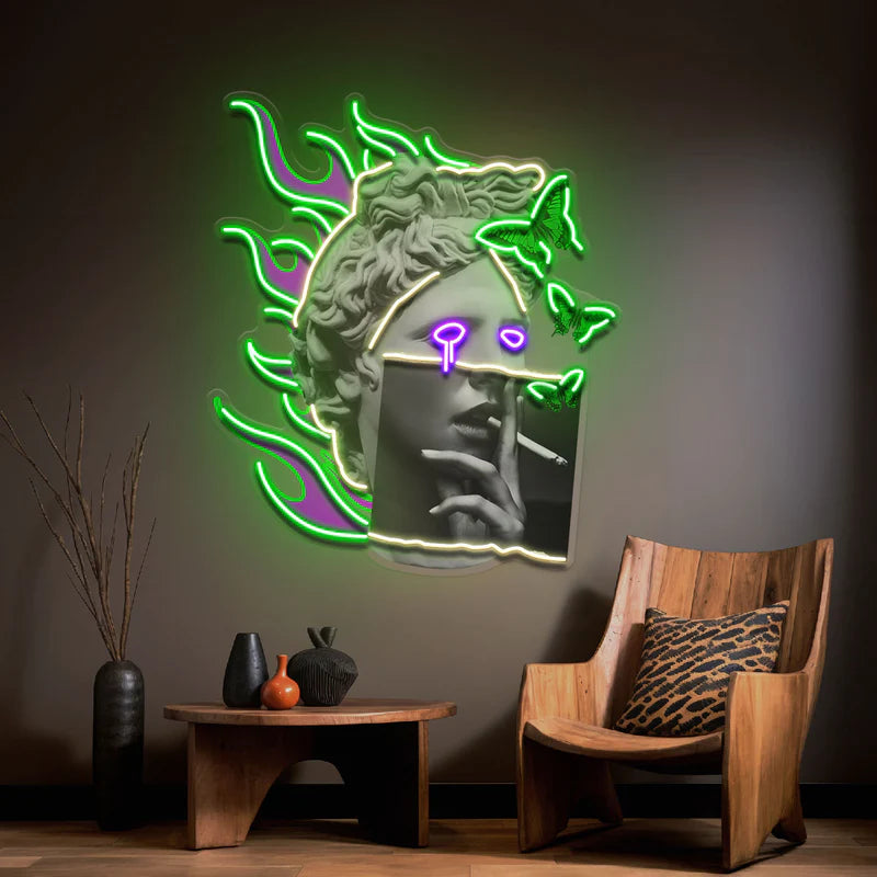 Sigara içen Yılan Kadın Baskılı Neon Dekor