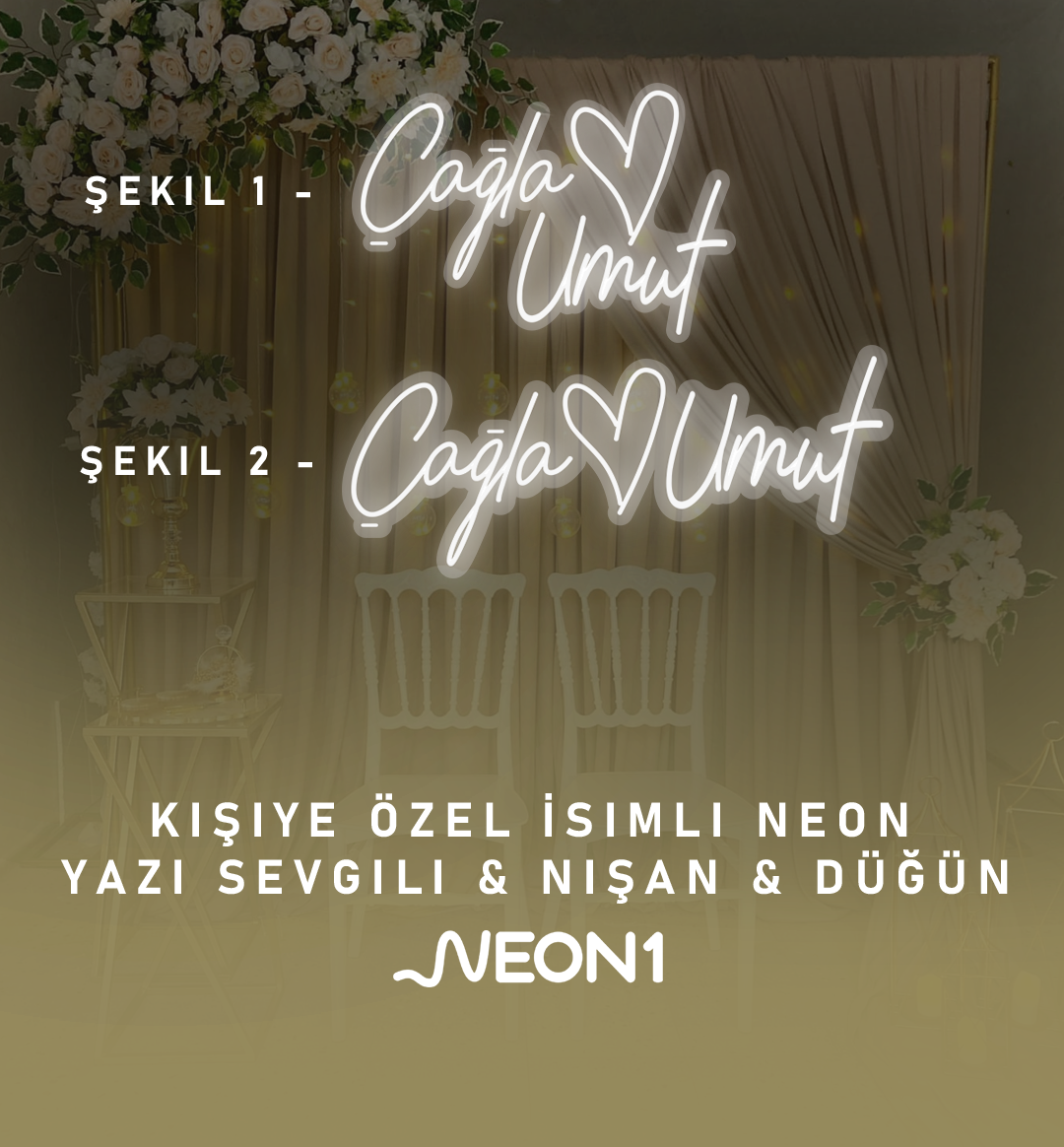 Kişiye Özel İsimli Neon Yazı Sevgili & Nişan & Düğün