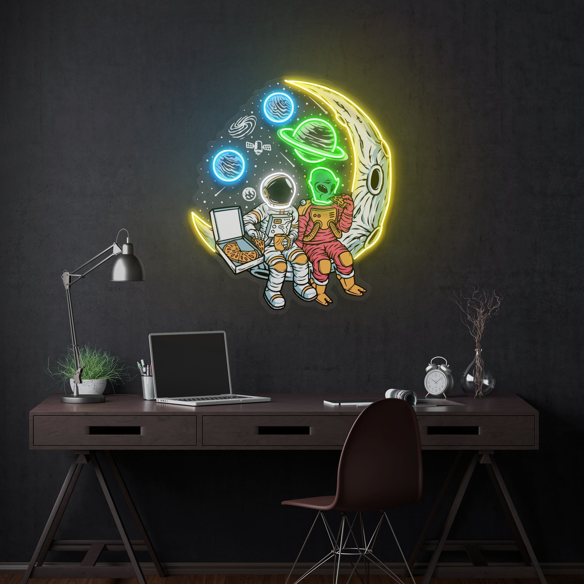 Astronaut And Alien Chill Together Pop Art Led Neon Sign Light - Neonbir