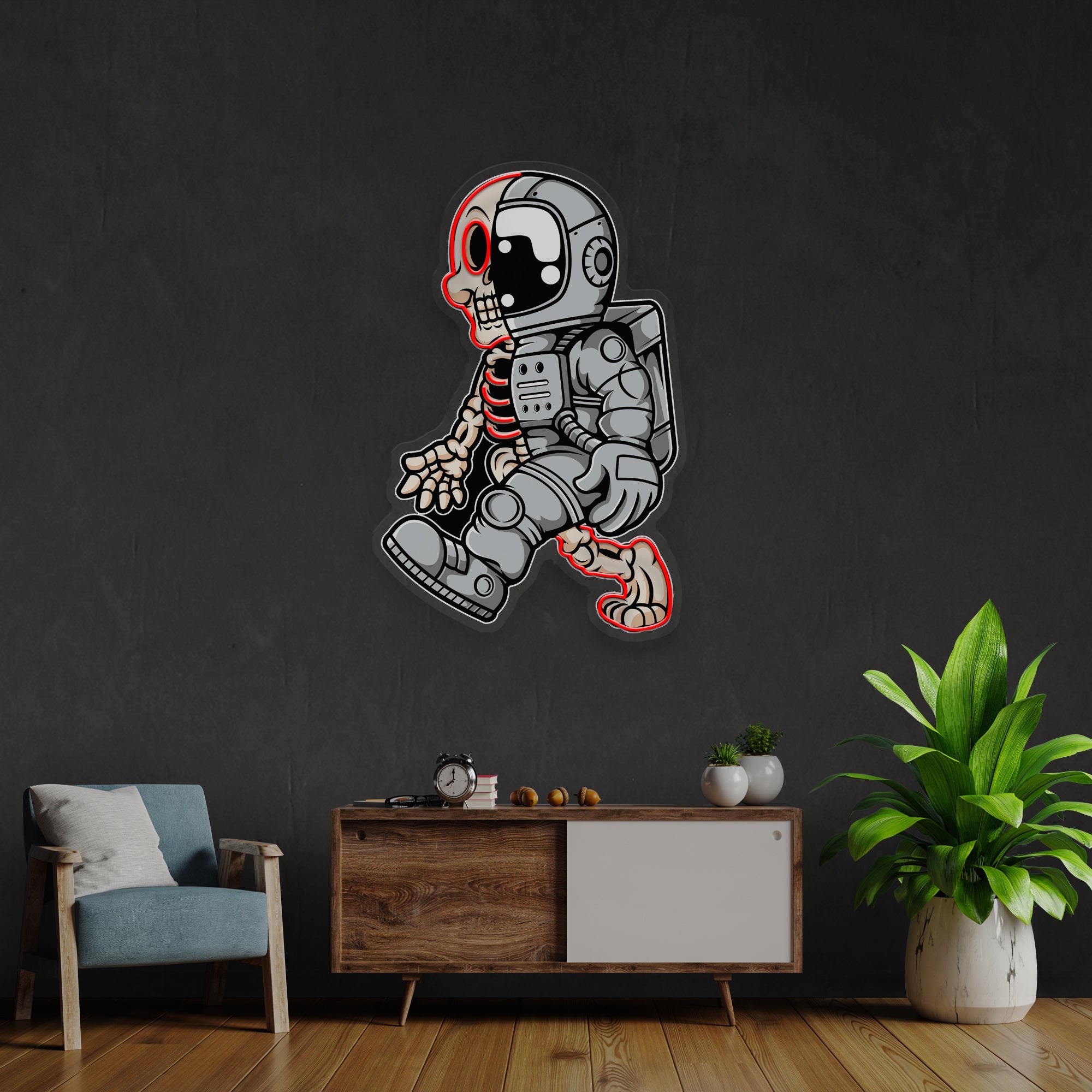 Astronaut Half Skull Artwork Led Neon Sign Light - Neonbir