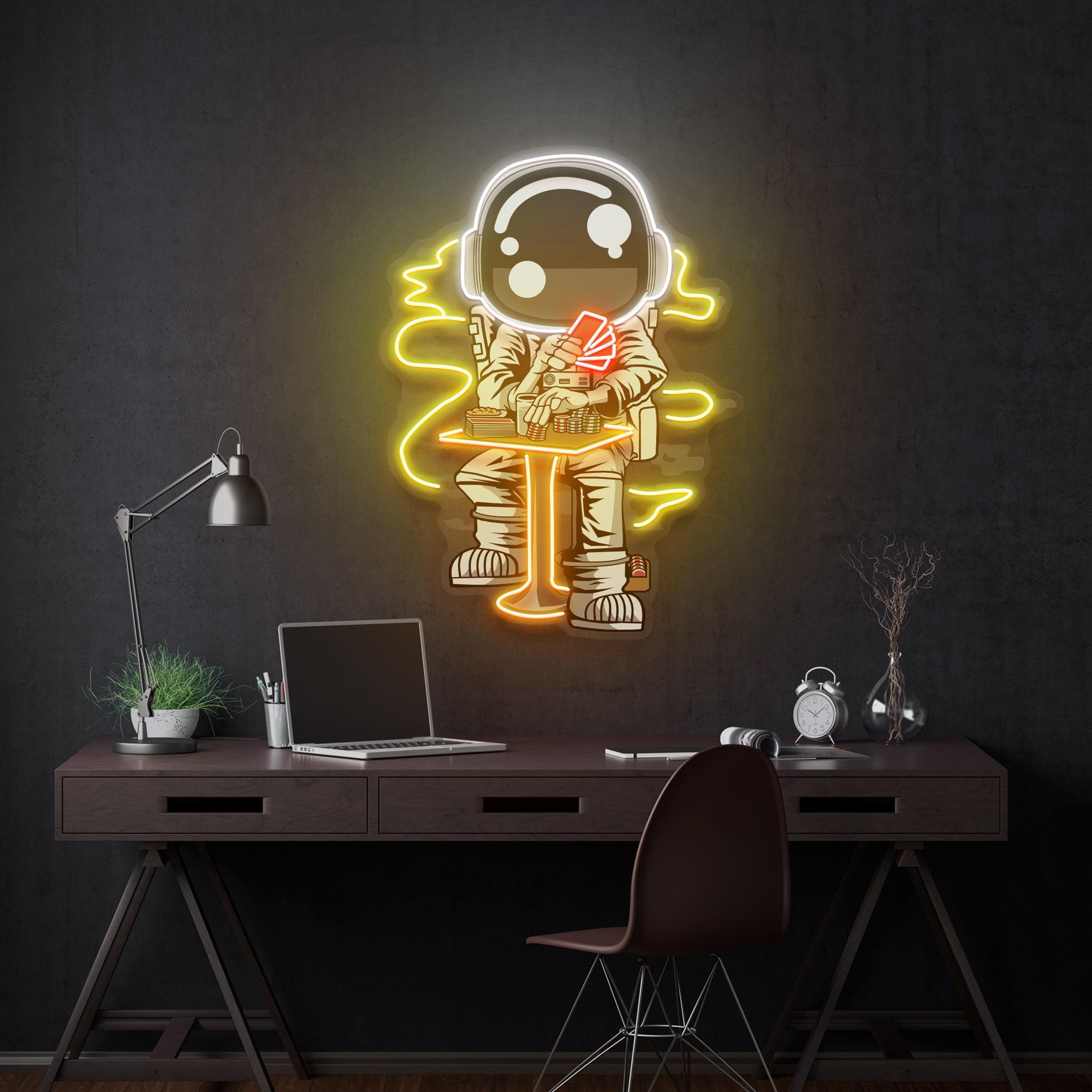 Astronaut Playing A Game Of Poker In Space Artwork Led Neon Sign Light - Neonbir