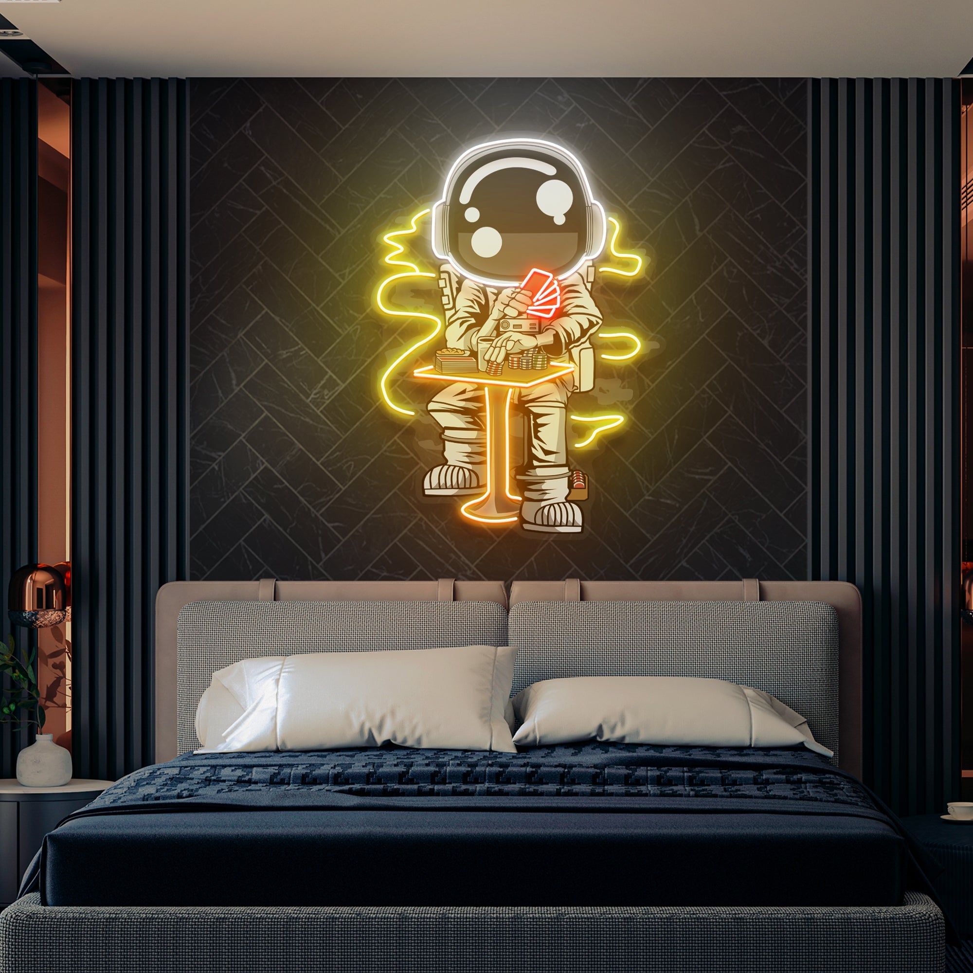 Astronaut Playing A Game Of Poker In Space Artwork Led Neon Sign Light - Neonbir