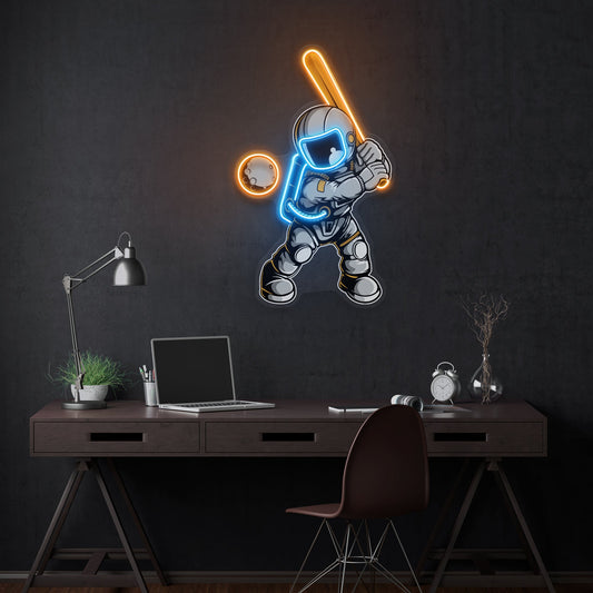 Astronaut Playing Baseball Artwork Led Neon Sign Light - Neonbir