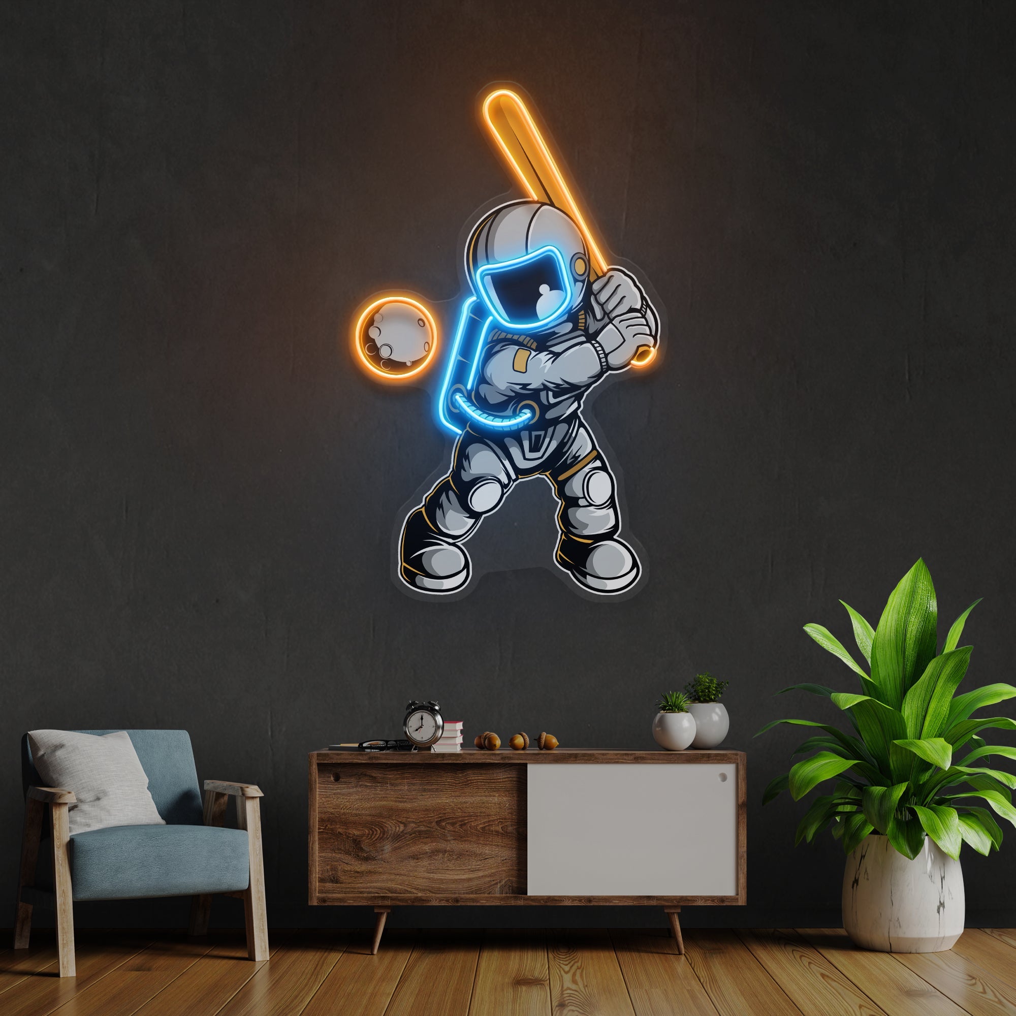 Astronaut Playing Baseball Artwork Led Neon Sign Light - Neonbir