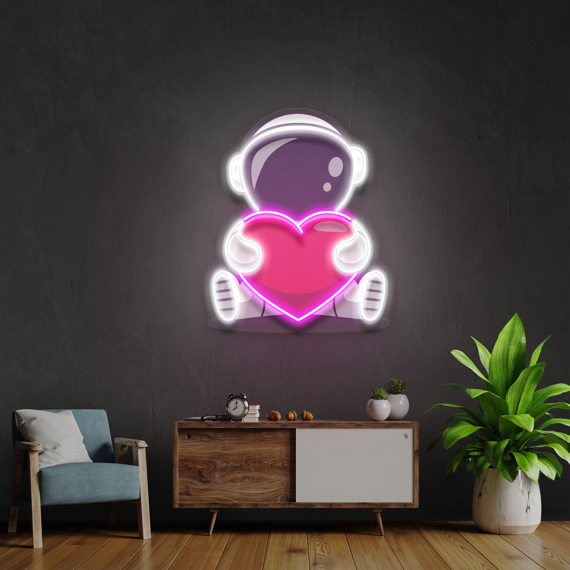 Astronaut With Heart Artwork Led Neon Sign Light - Neonbir