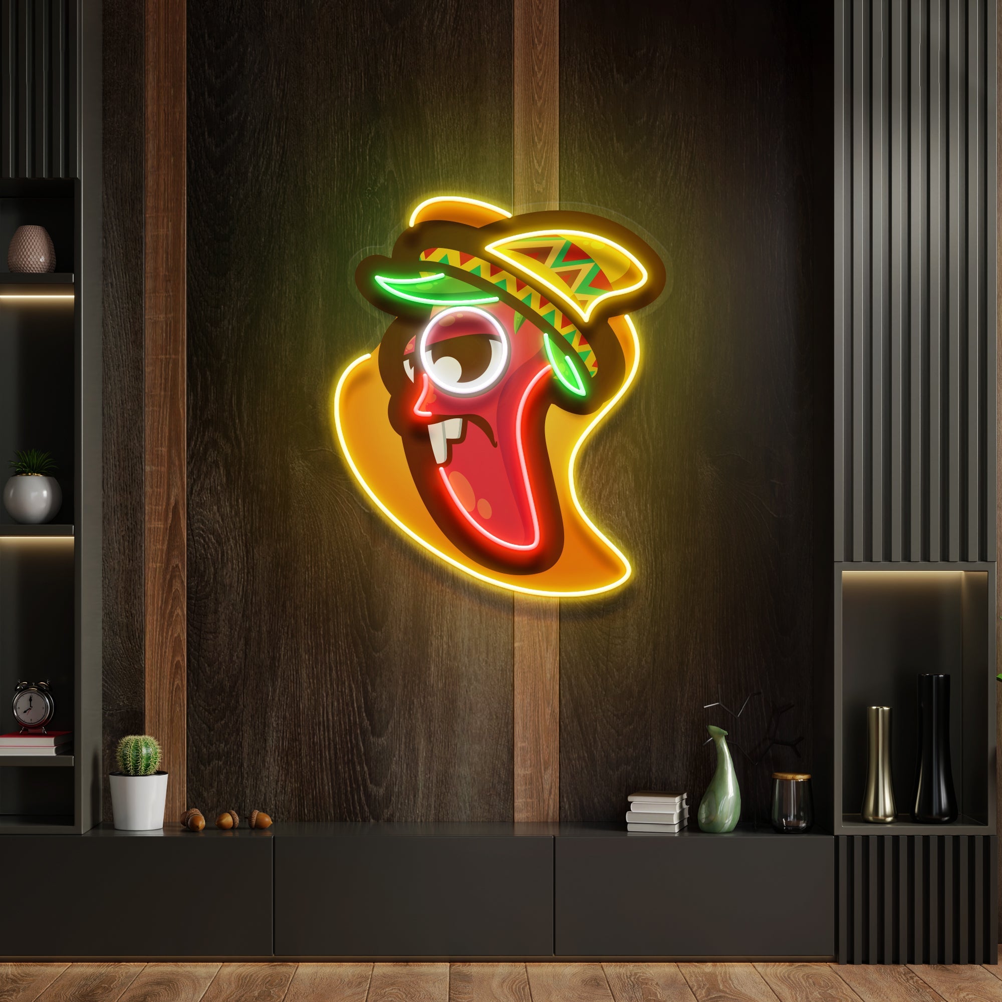 Cartoon Mexican Chili Peppers Artwork Led Neon Sign Light - Neonbir