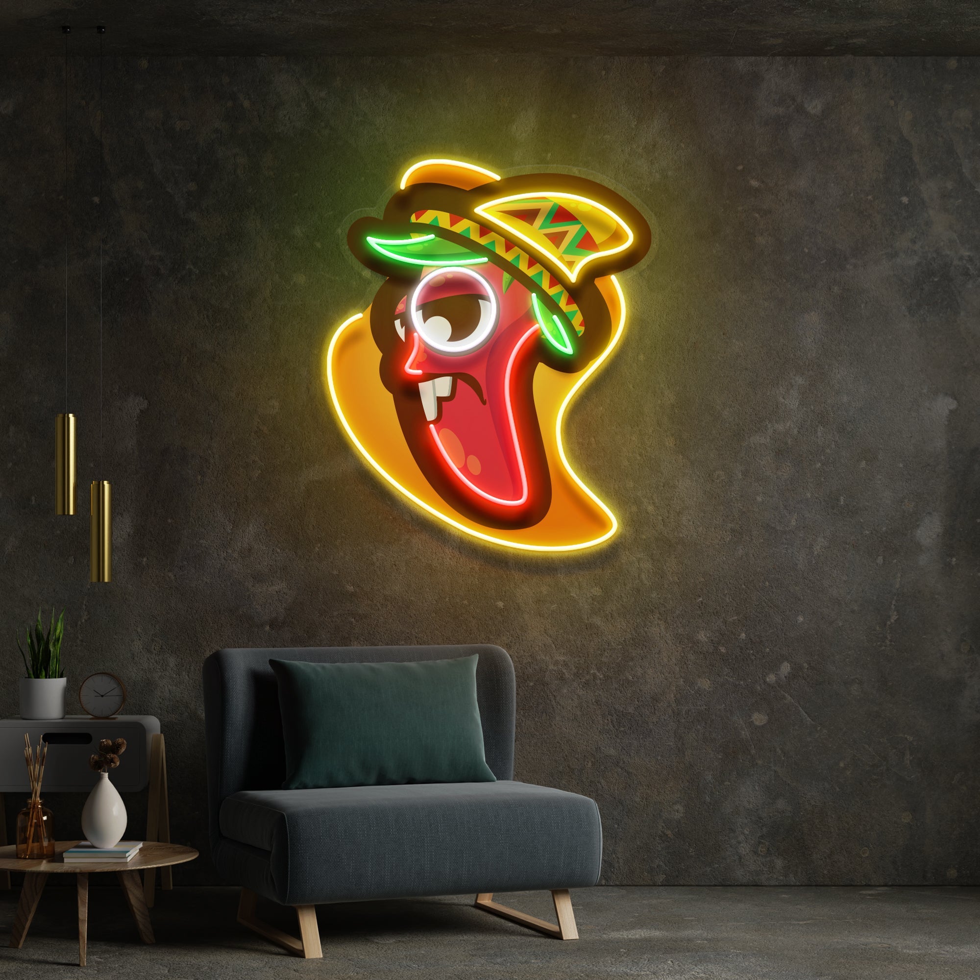 Cartoon Mexican Chili Peppers Artwork Led Neon Sign Light - Neonbir