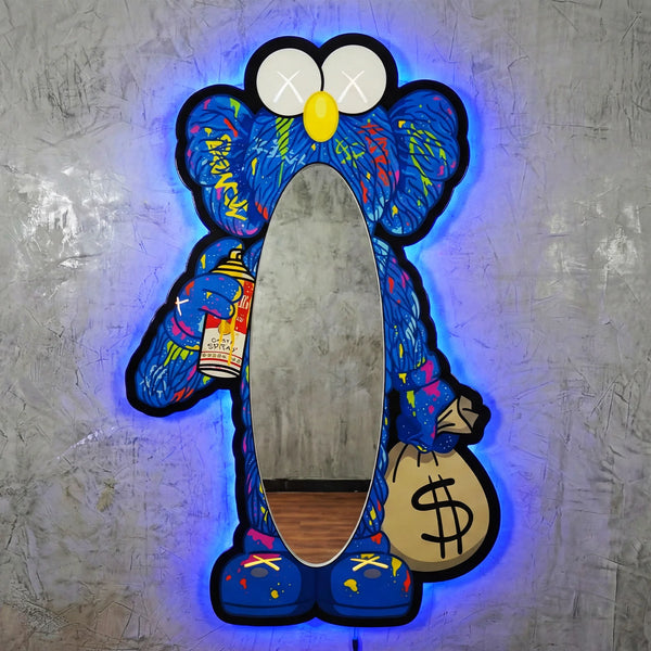 KAWS Graffiti Mavi Neon Ayna