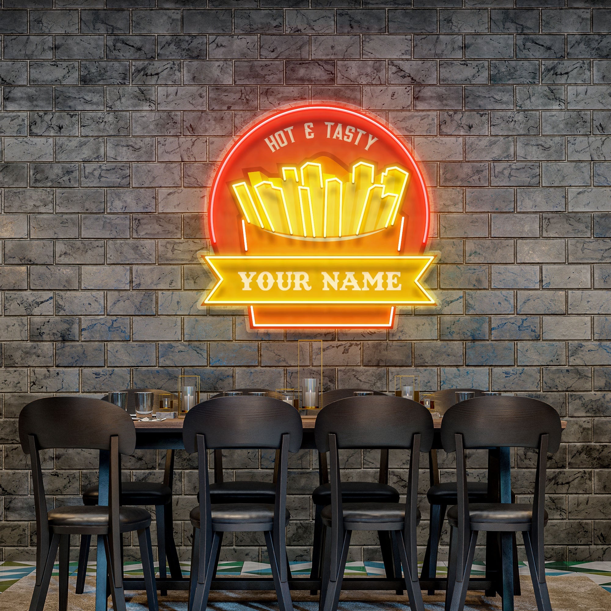 Custom Name Fast Food Restaurant With French Fries Led Neon Sign Light - Neonbir