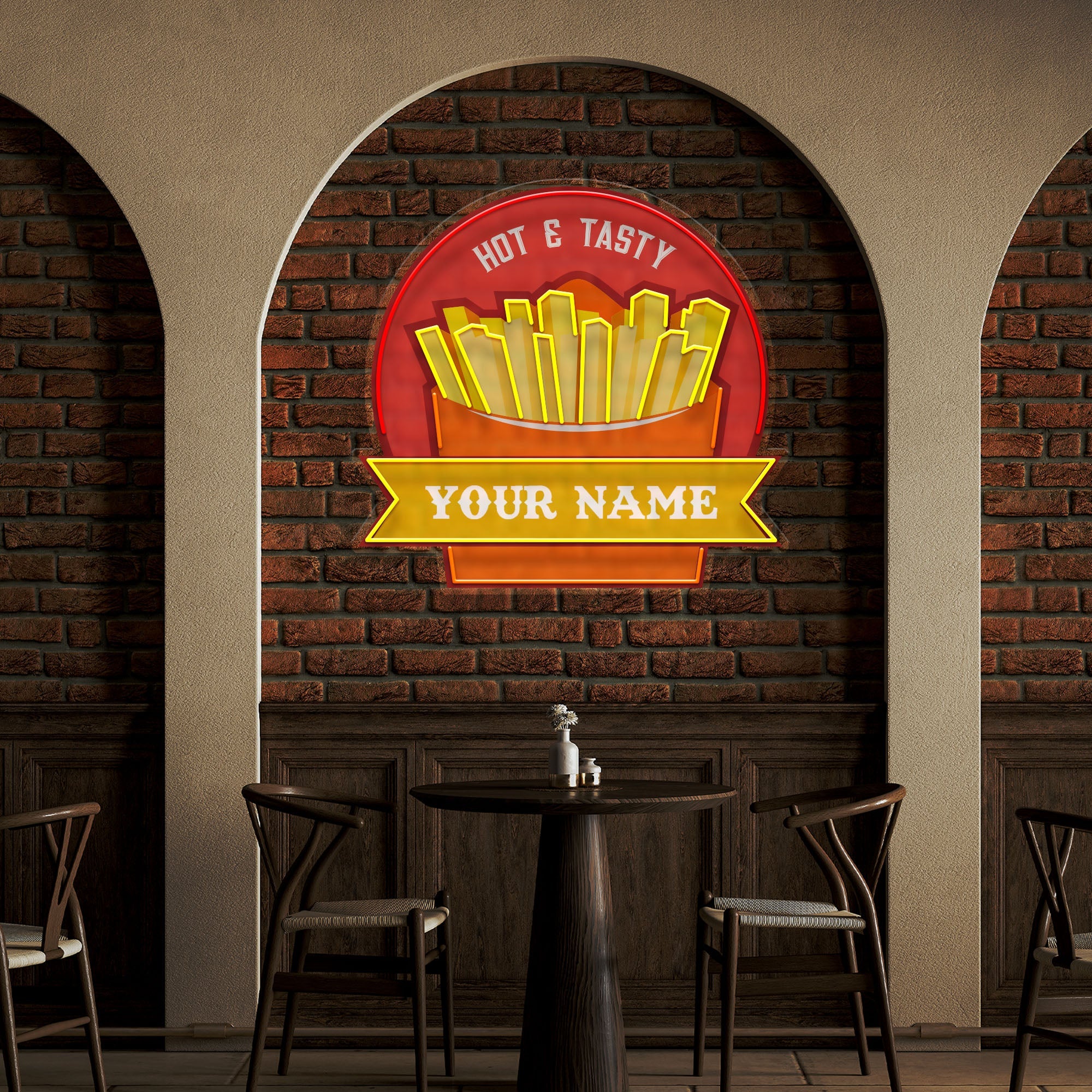 Custom Name Fast Food Restaurant With French Fries Led Neon Sign Light - Neonbir