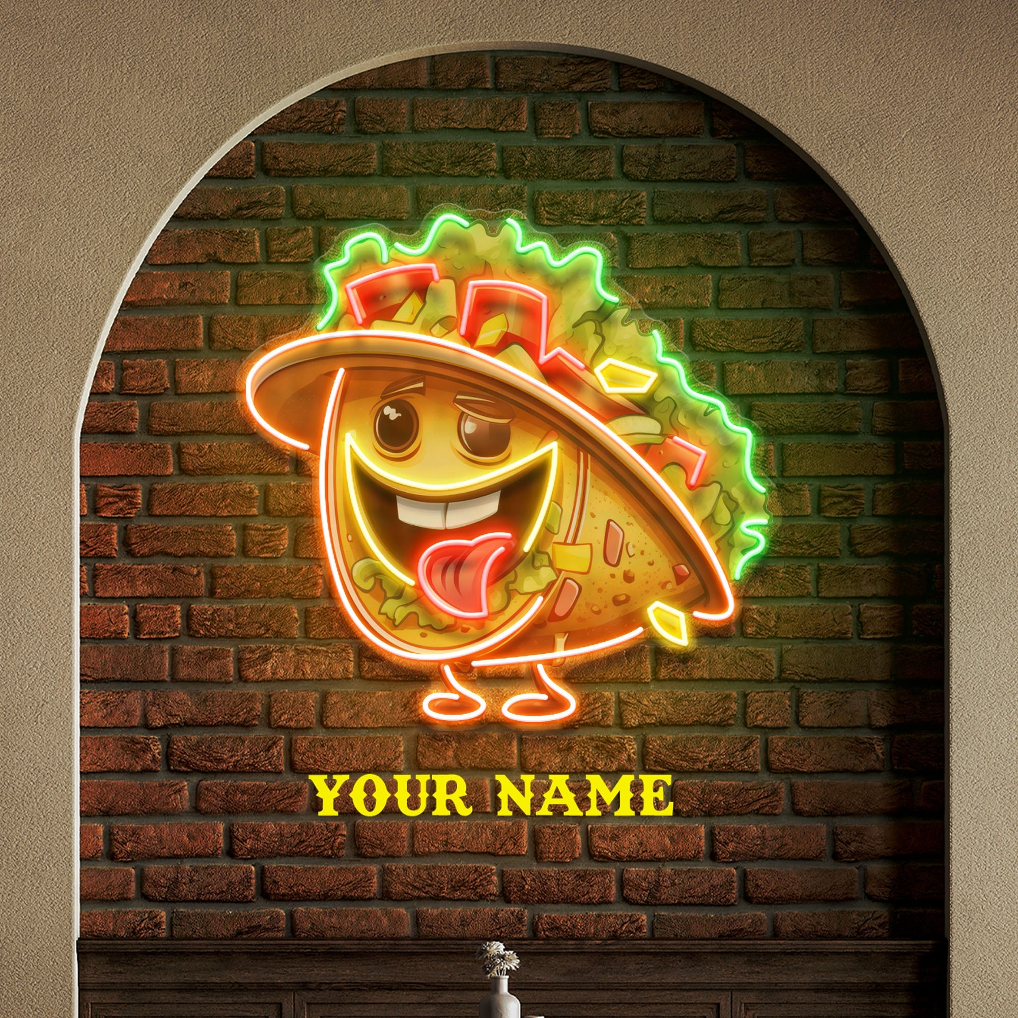 Custom Your Brand Taco With A Big Smile And A Sombrero Artwork Led Neon Sign Light - Neonbir