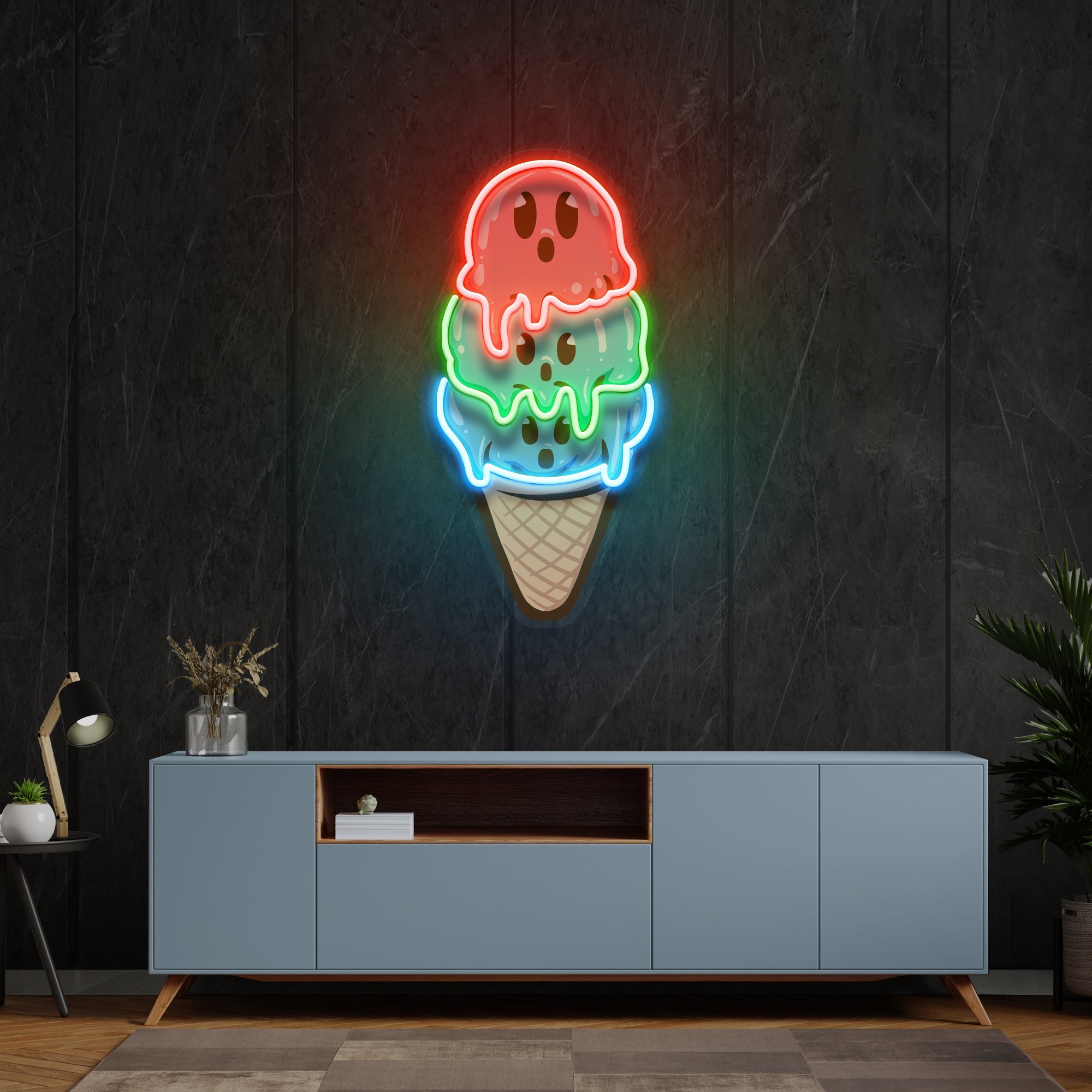 Cute Ice Cream Cartoon Artwork Led Neon Sign Light - Neonbir
