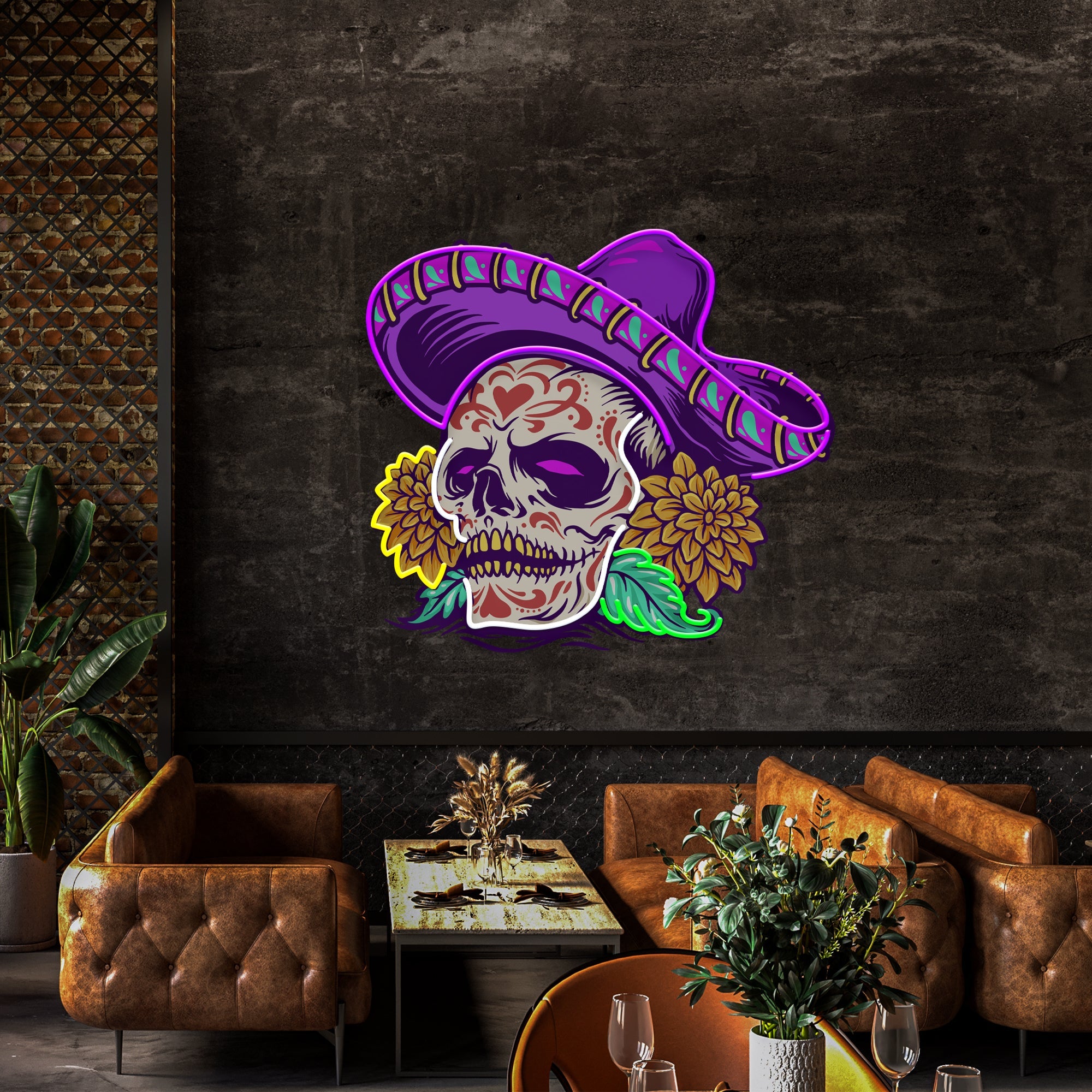 Dia De Muertos Mexican Sugar Skull Artwork Led Neon Sign Light - Neonbir