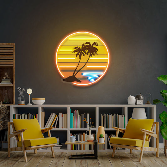 Enjoy The Tropical Waves Sunset Retro Vintage Style Artwork Led Neon Sign Light - Neonbir