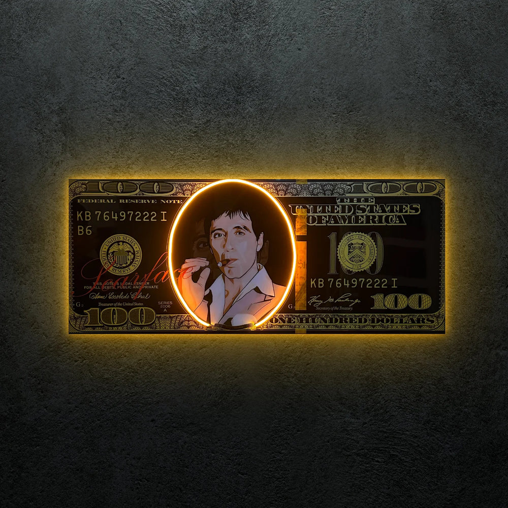 Exclusive Golden Scarface Dollar Neon Tablo