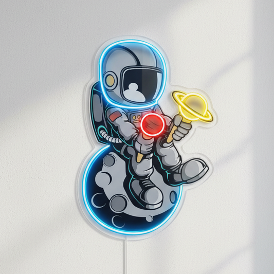 Dondurma Yapıtlı Astronot Baskılı - Neon Tabela