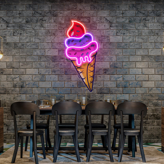 Ice Cream Cone Cartoon Artwork Led Neon Sign Light - Neonbir