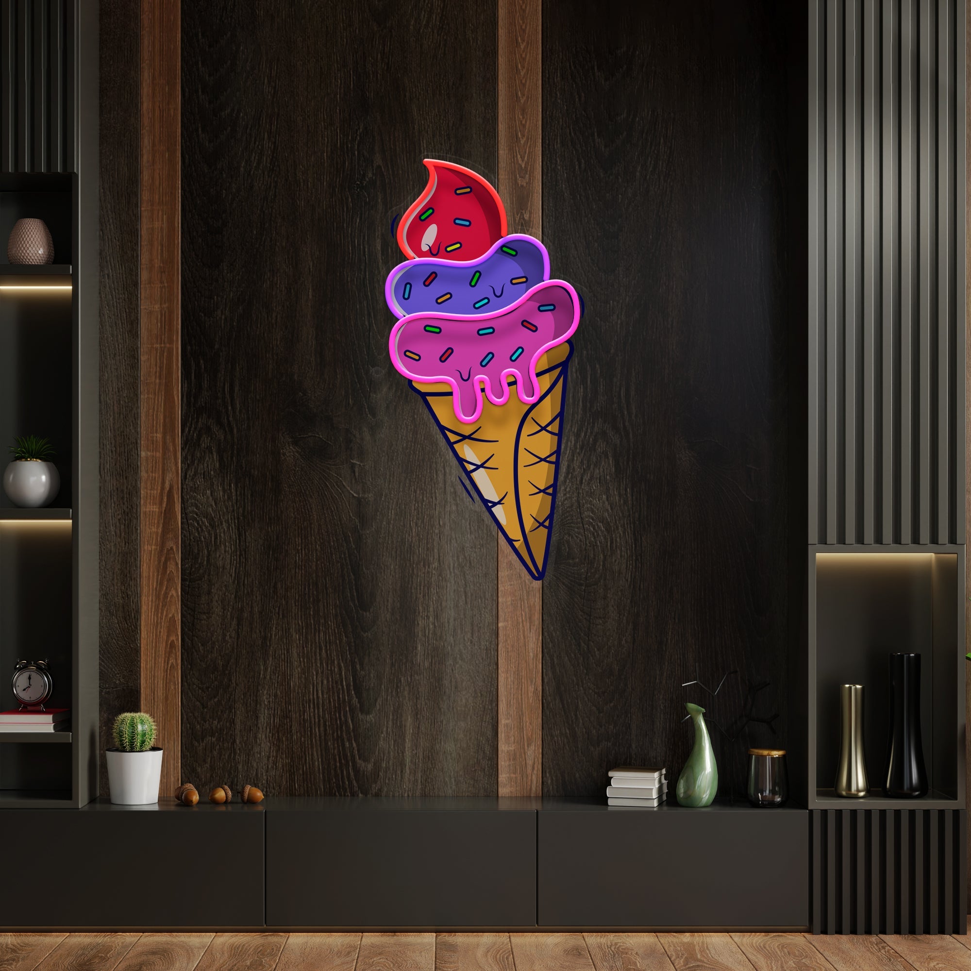Ice Cream Cone Cartoon Artwork Led Neon Sign Light - Neonbir
