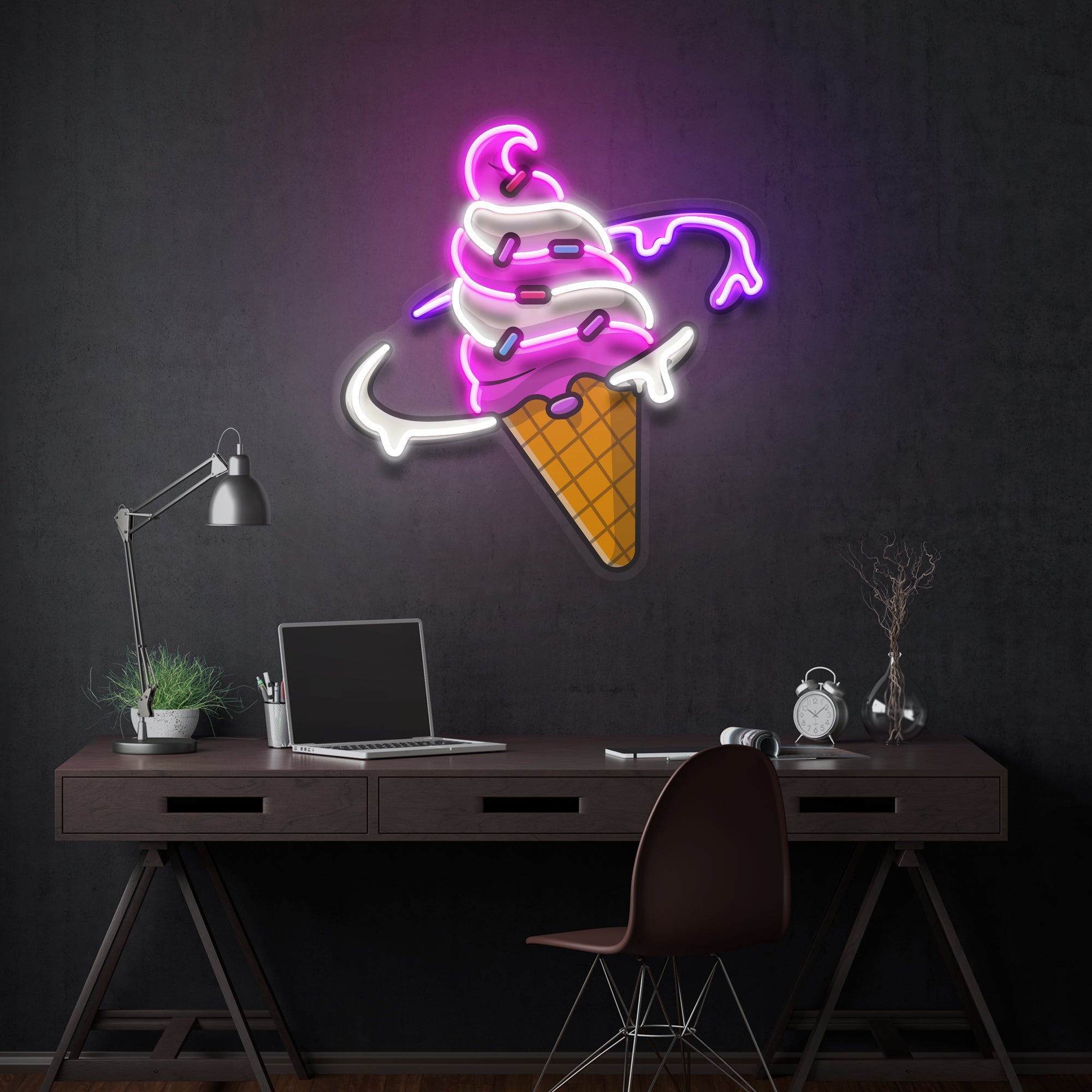 Ice Cream Planet Flat Cartoon Style Artwork Led Neon Sign Light - Neonbir