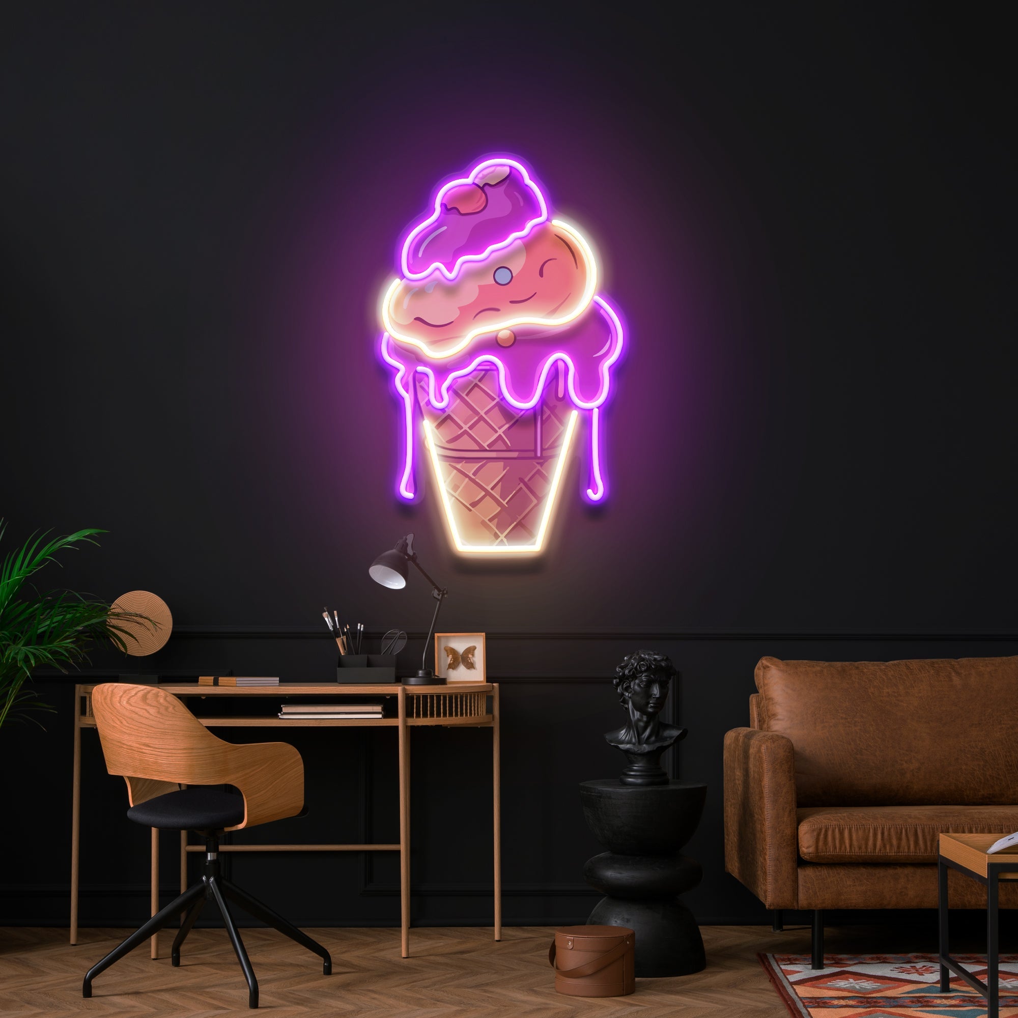 Icecream Cones Cartoon Artwork Led Neon Sign Light - Neonbir