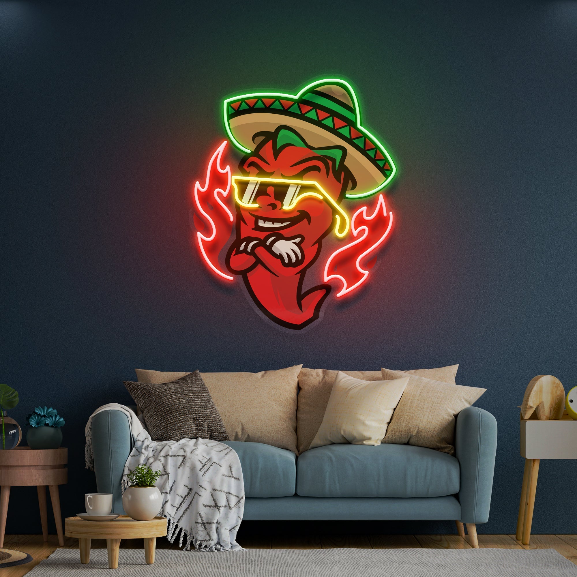 Mexican Chili Pepper Cartoon Mascot Artwork Led Neon Sign Light - Neonbir