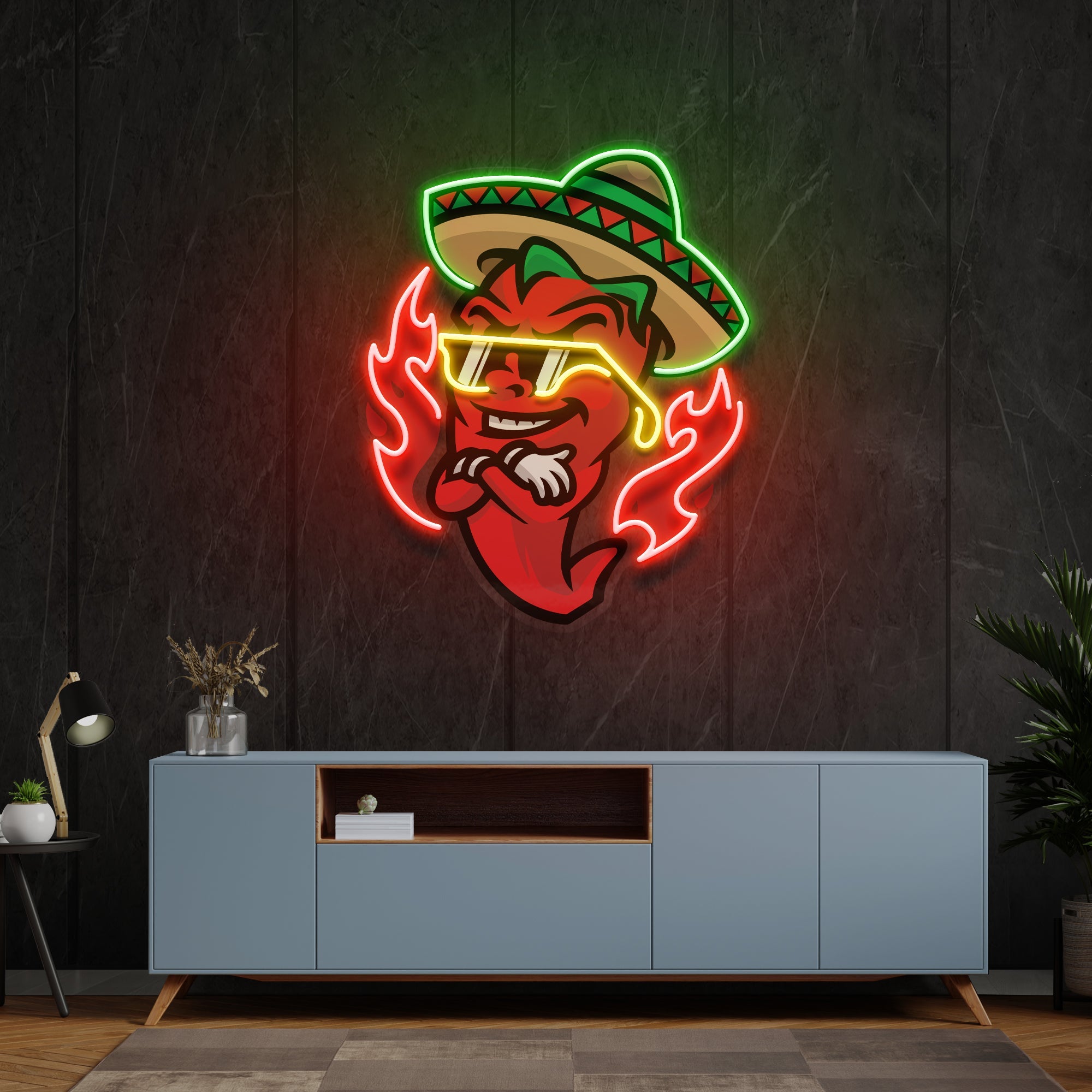 Mexican Chili Pepper Cartoon Mascot Artwork Led Neon Sign Light - Neonbir