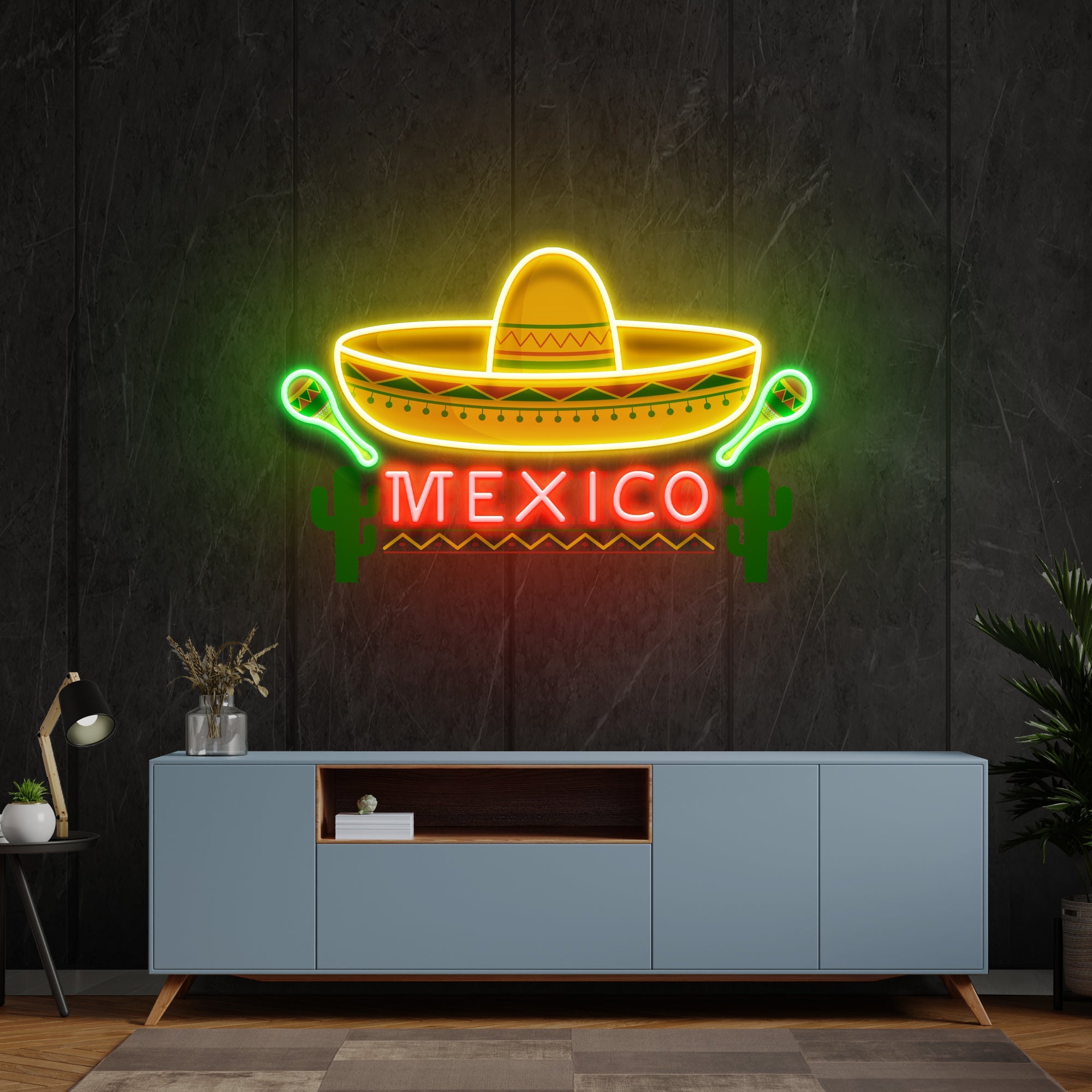 Mexican Hat Logo Sombrero Artwork Led Neon Sign Light - Neonbir