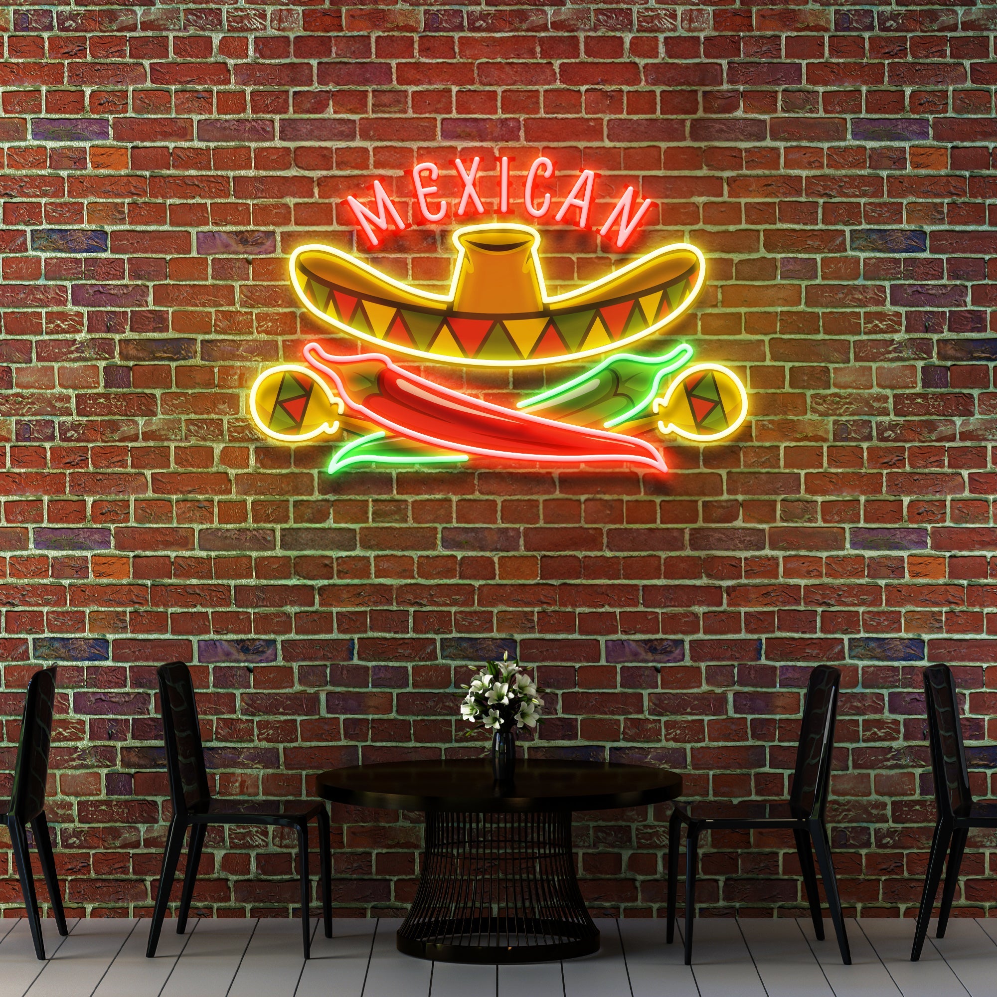 Mexican Restaurant Sombrero Hat Artwork Led Neon Sign Light - Neonbir