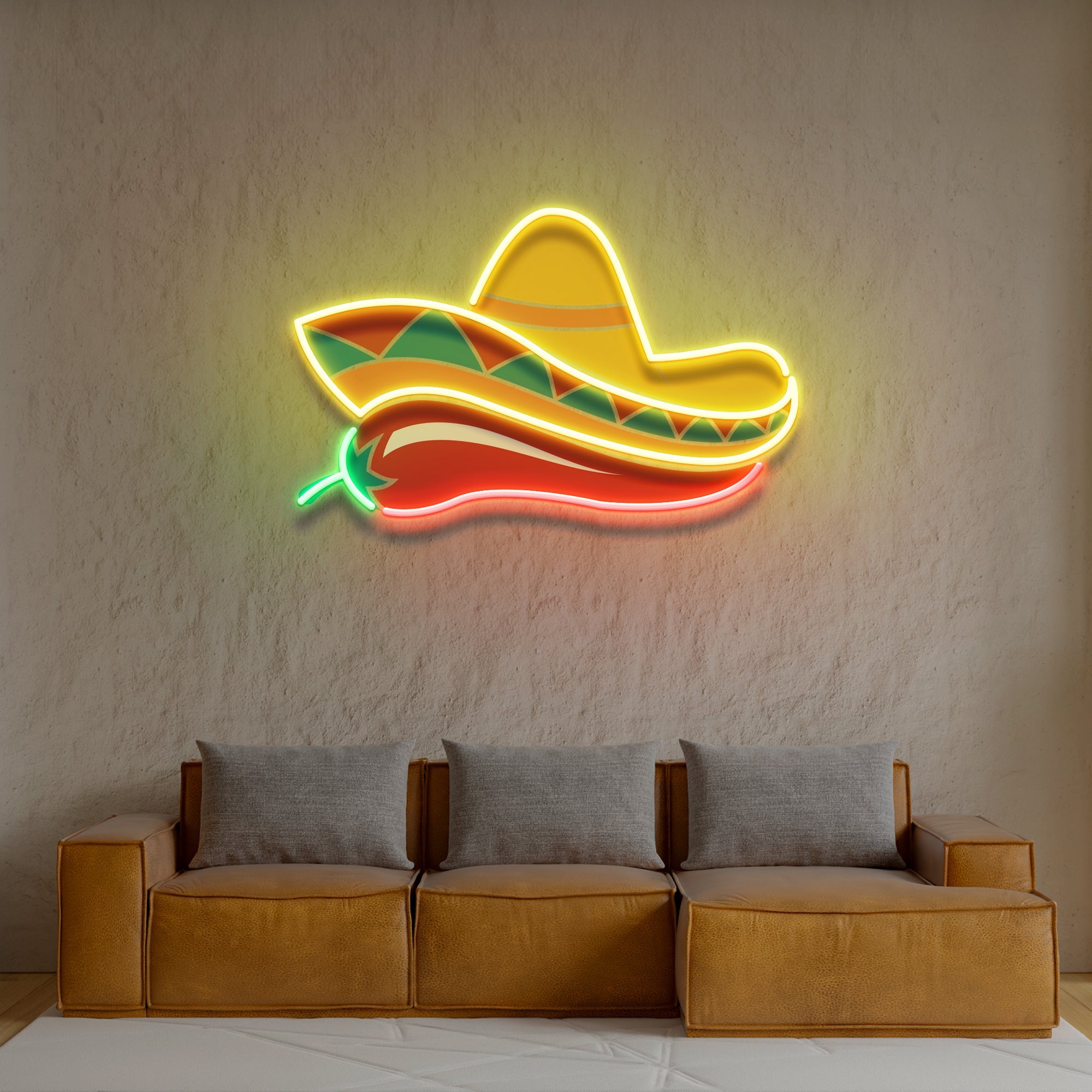 Mexican Sombrero Hat with Chili for Restaurant Artwork Led Neon Sign Light - Neonbir
