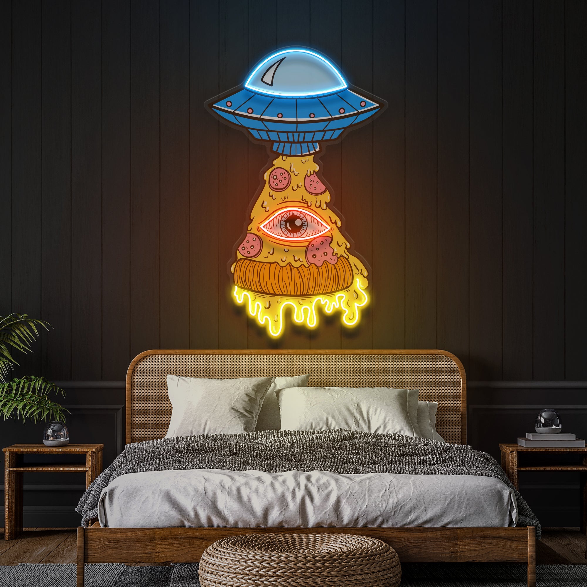 Pizza Ufo Artwork Led Neon Sign Light - Neonbir