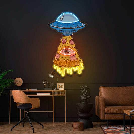 Pizza Ufo Artwork Led Neon Sign Light - Neonbir