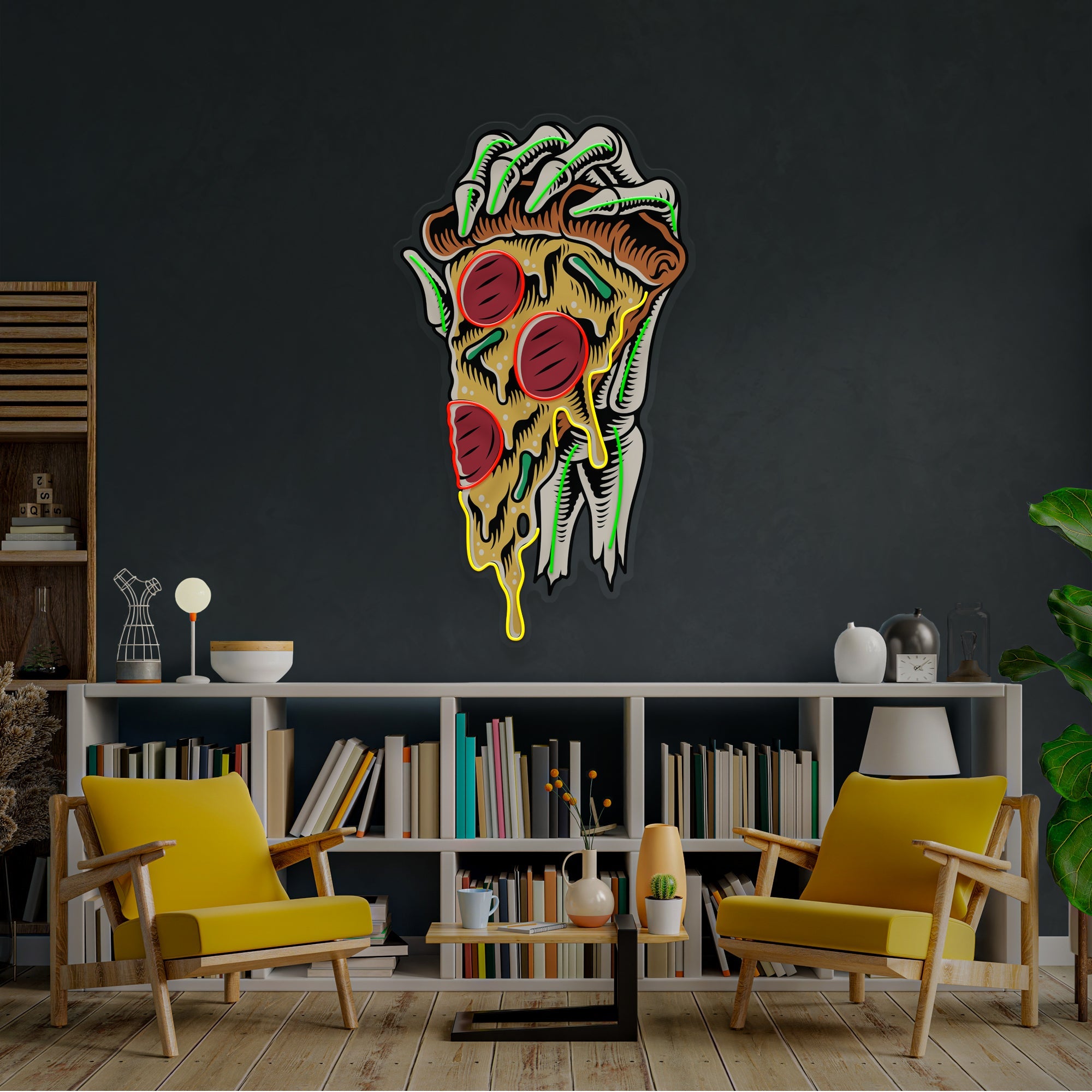 Pop Art Hand With A Slice Of Pizza Artwork Led Neon Sign Light - Neonbir