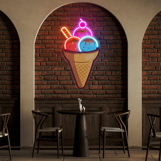 Rainbow IceCream Cones Artwork Led Neon Sign Light - Neonbir