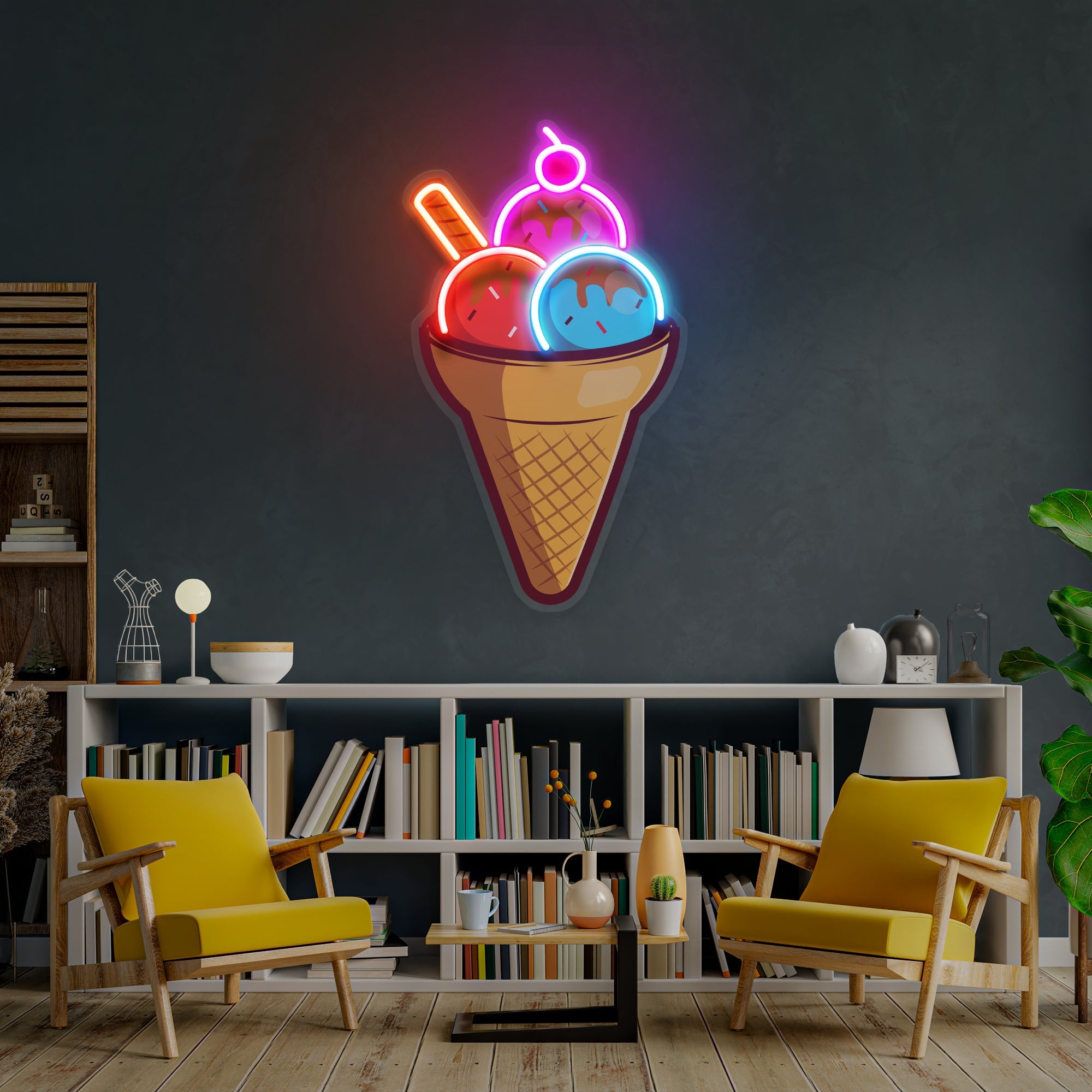 Rainbow IceCream Cones Artwork Led Neon Sign Light - Neonbir