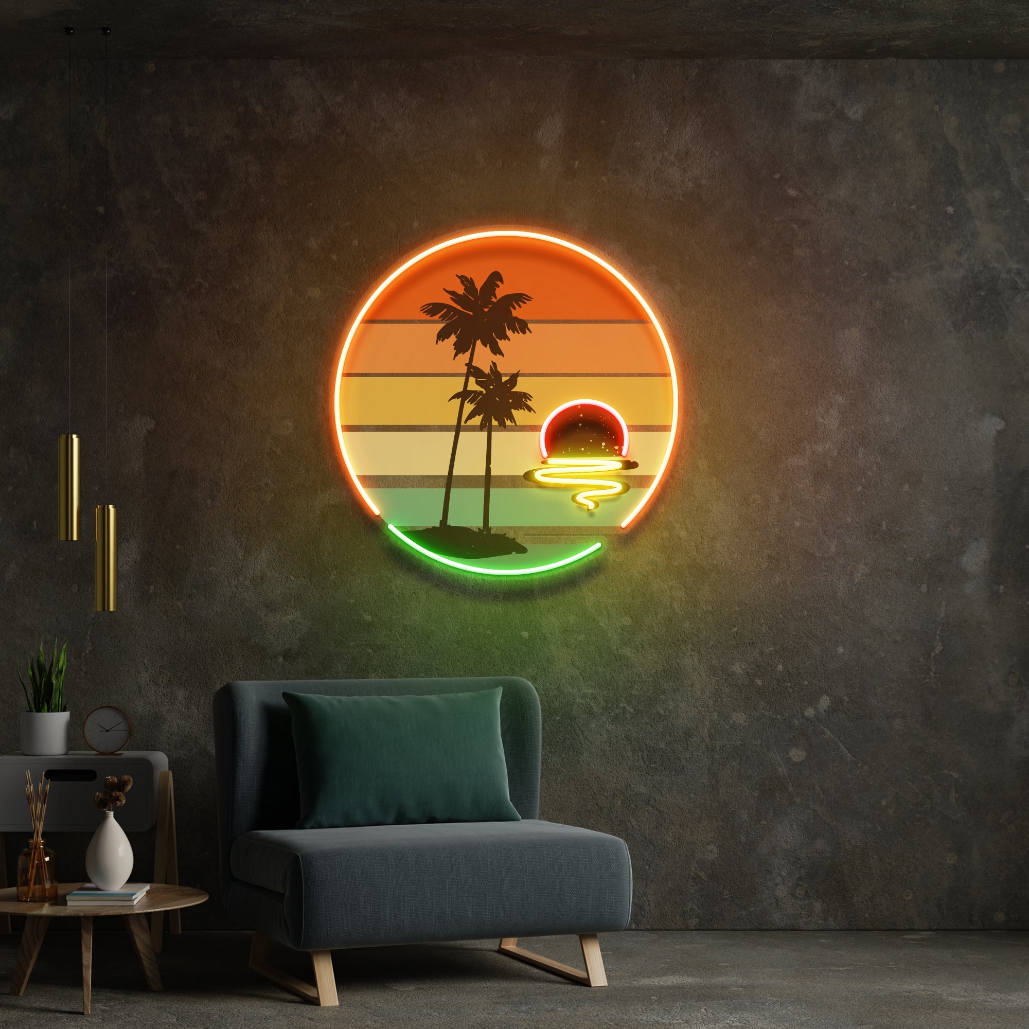 Retro Tropical Sunset Artwork Led Neon Sign Light - Neonbir