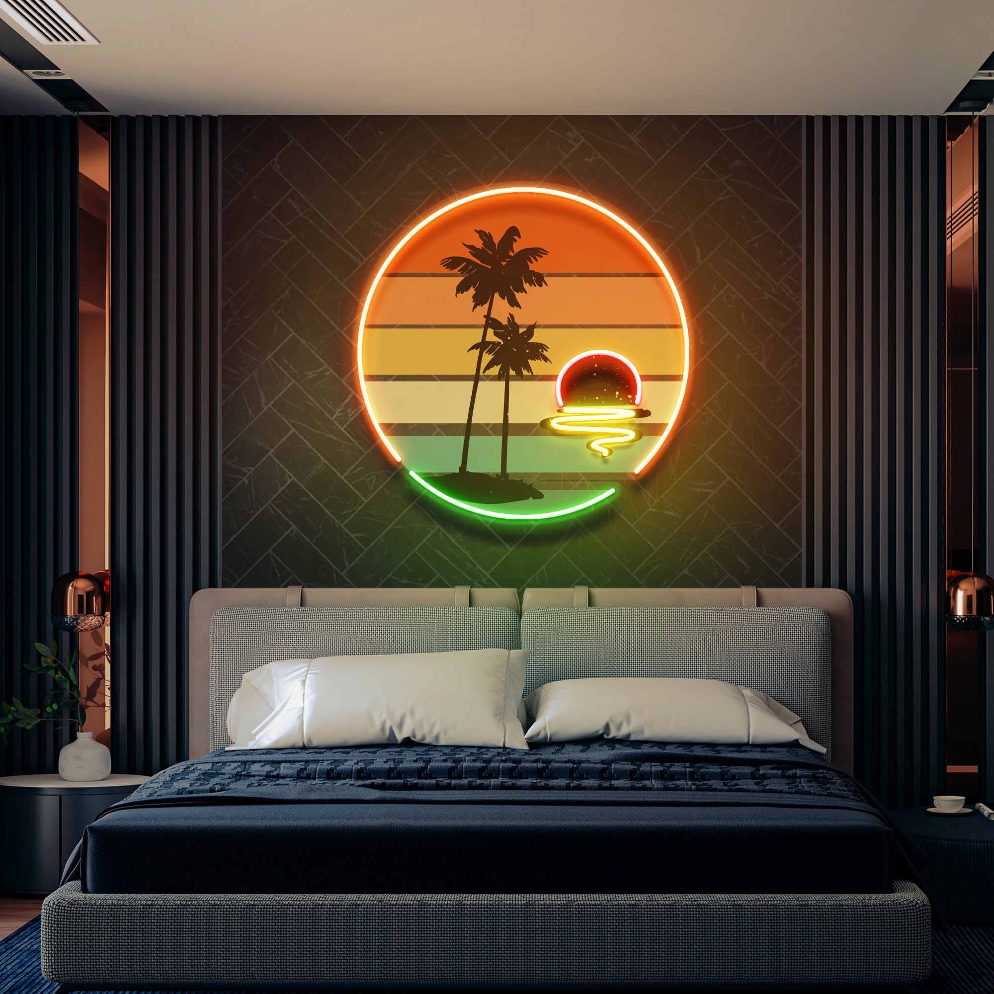 Retro Tropical Sunset Artwork Led Neon Sign Light - Neonbir