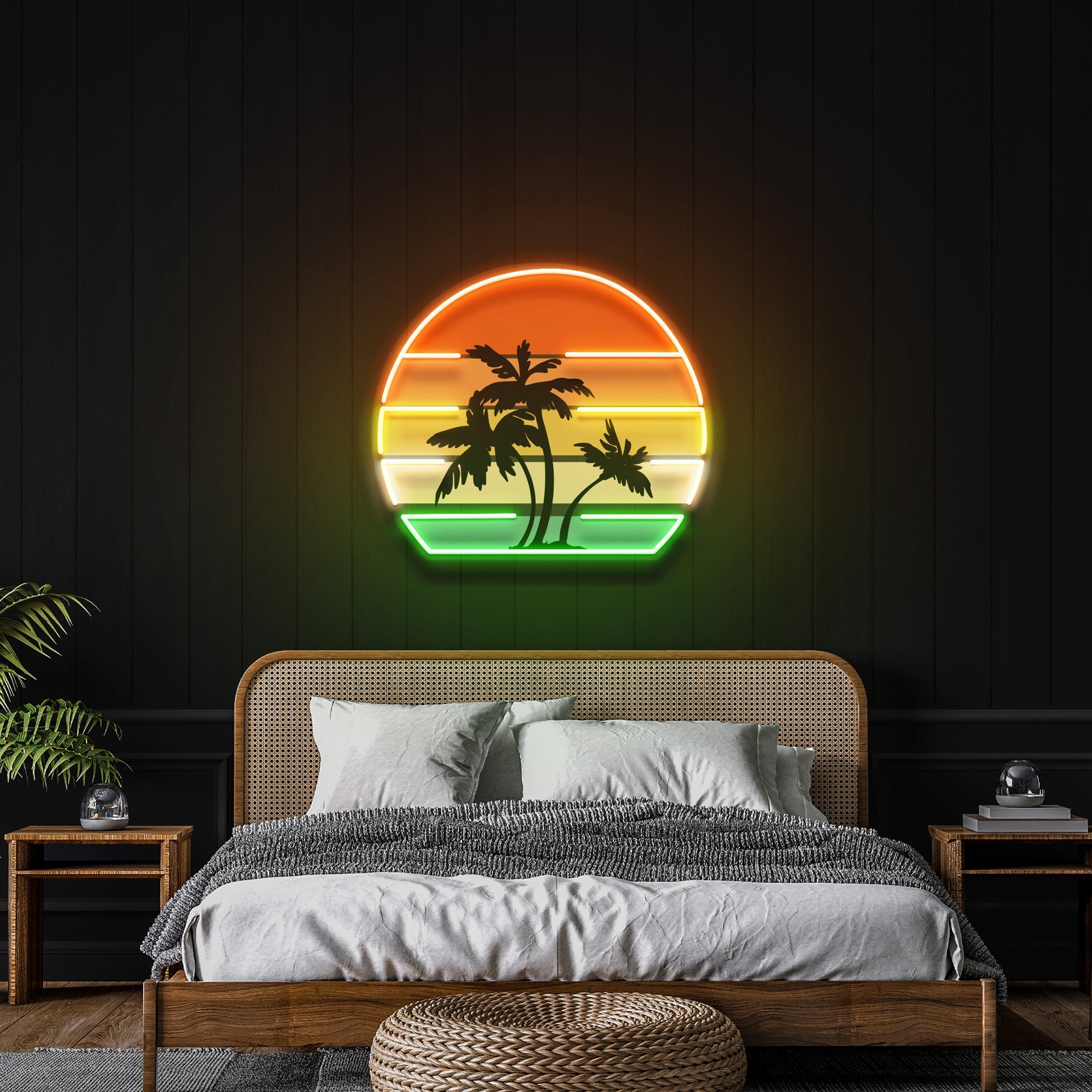 Tropical Palm Trees Retro Vintage Sunset Artwork Led Neon Sign Light - Neonbir