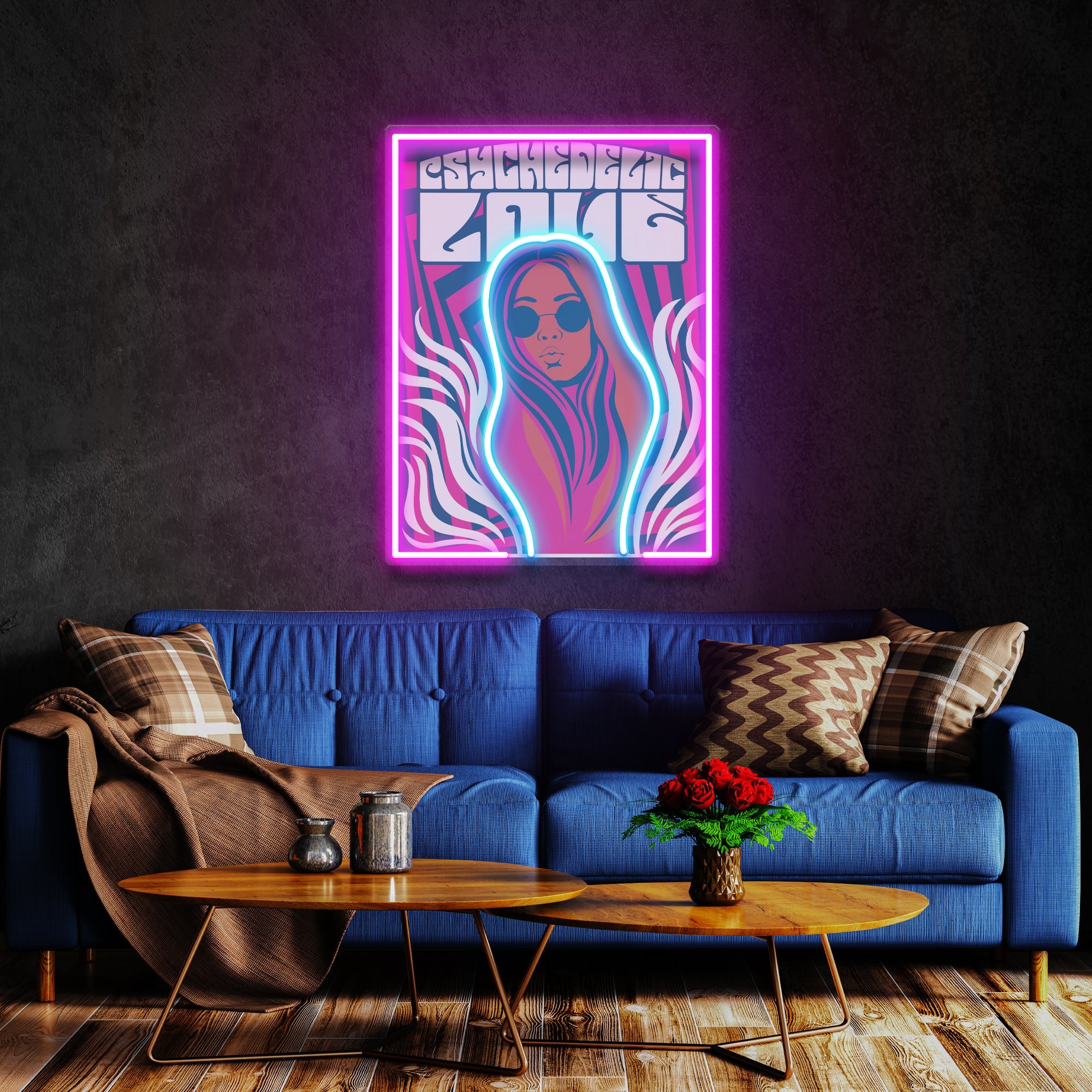 Vintage Hippie Woman Psychedelic Pop Art Led Neon Sign Light - Neonbir