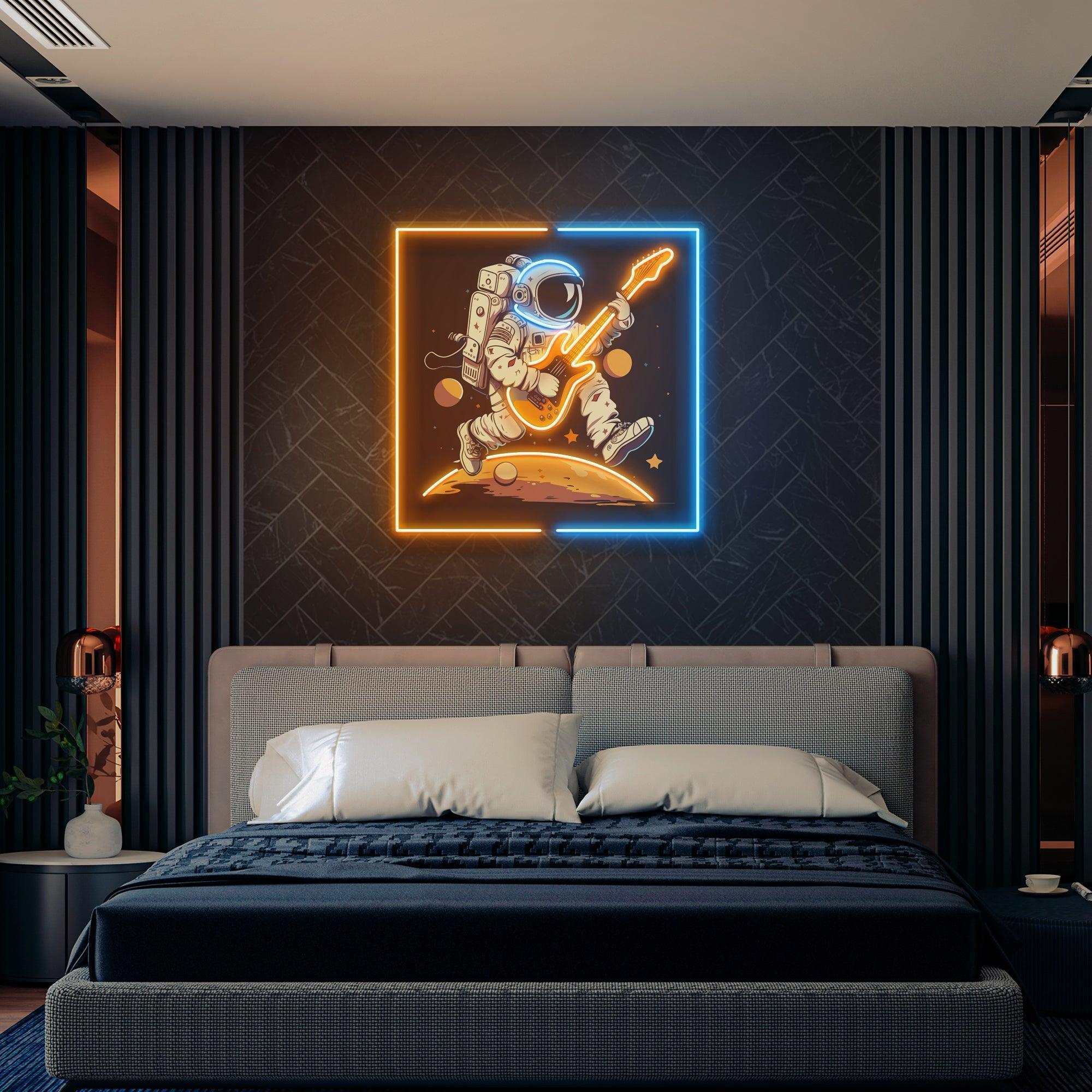 Astronaut Playing Guitar On Moon Artwork Led Neon Sign Light - Neonbir