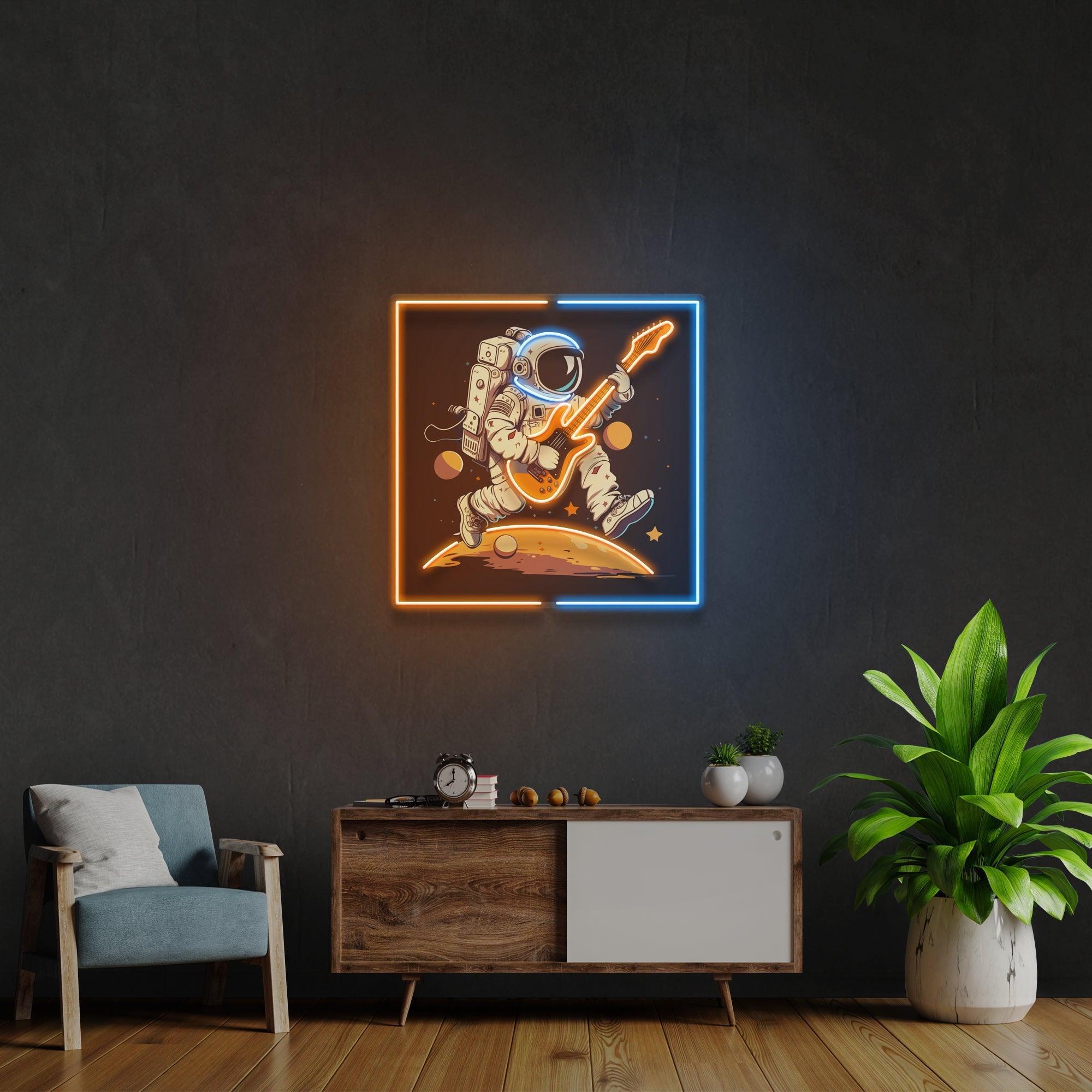 Astronaut Playing Guitar On Moon Artwork Led Neon Sign Light - Neonbir