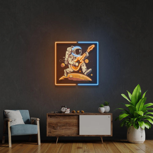 Astronaut Playing Guitar On Moon Artwork Led Neon Sign Light - Neonbir