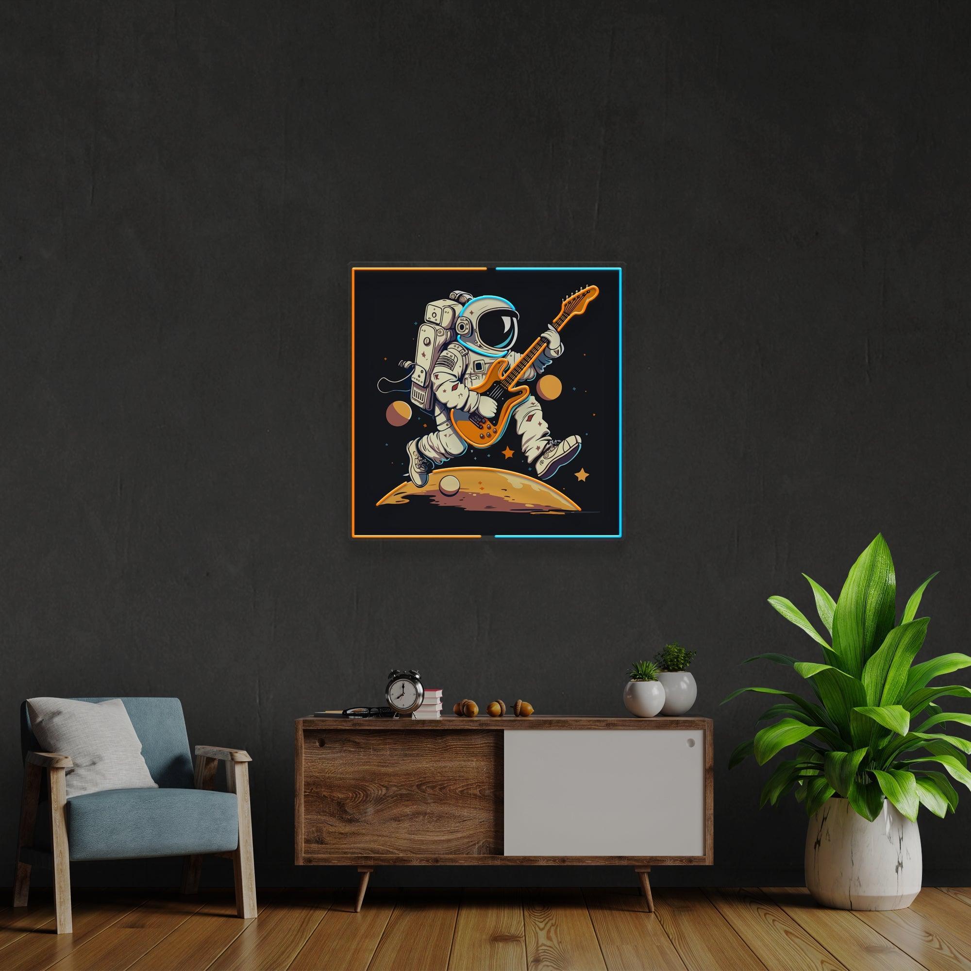 Astronaut Playing Guitar On Moon Artwork Led Neon Sign Light - Neonbir