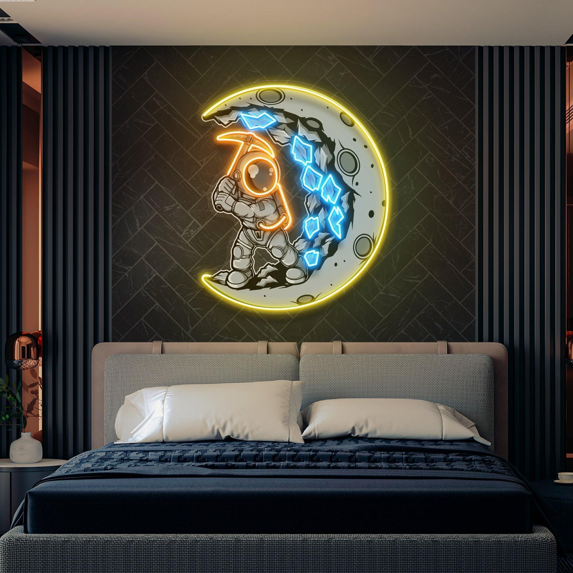 Astronaut Moon Digger Artwork Led Neon Sign Light - Neonbir
