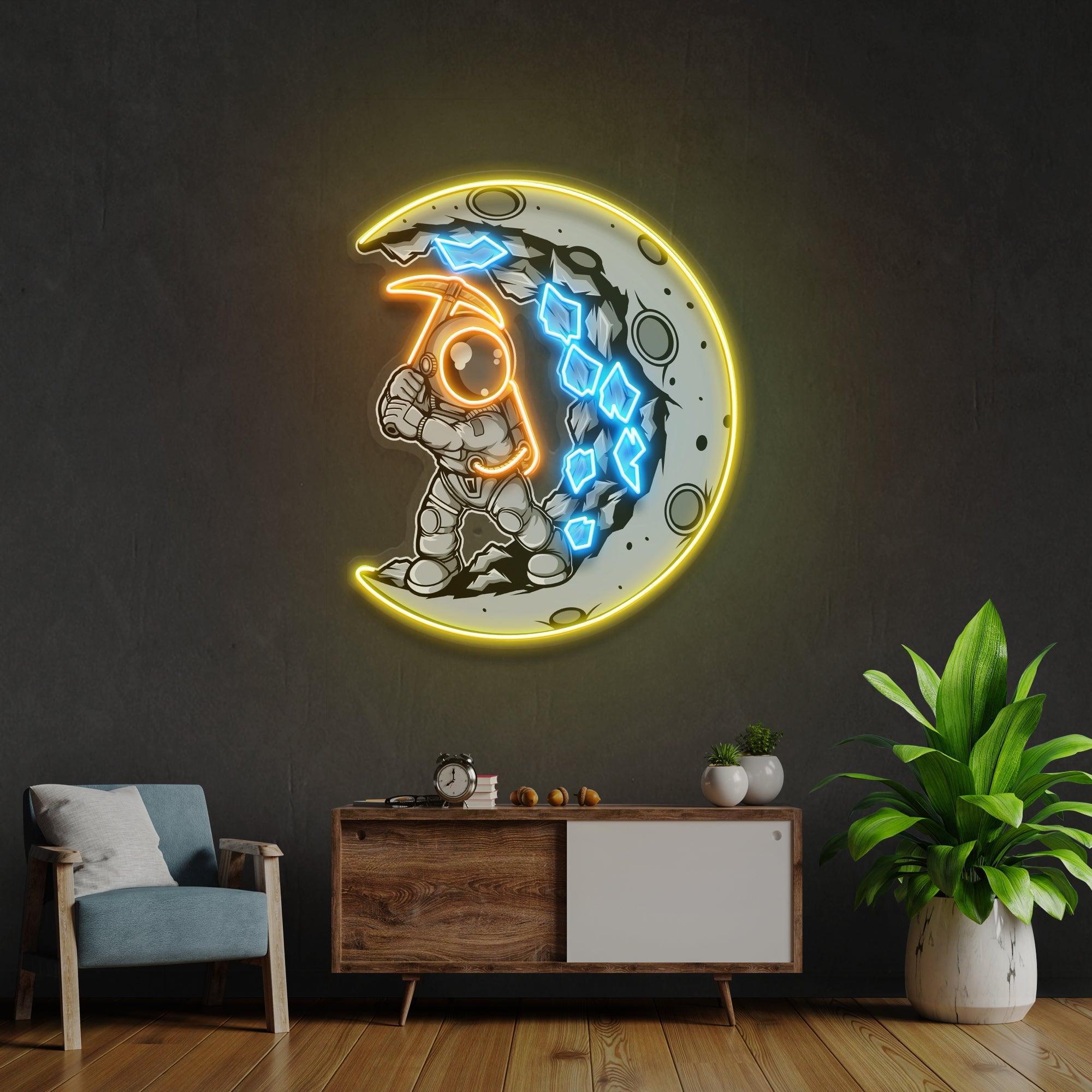 Astronaut Moon Digger Artwork Led Neon Sign Light - Neonbir