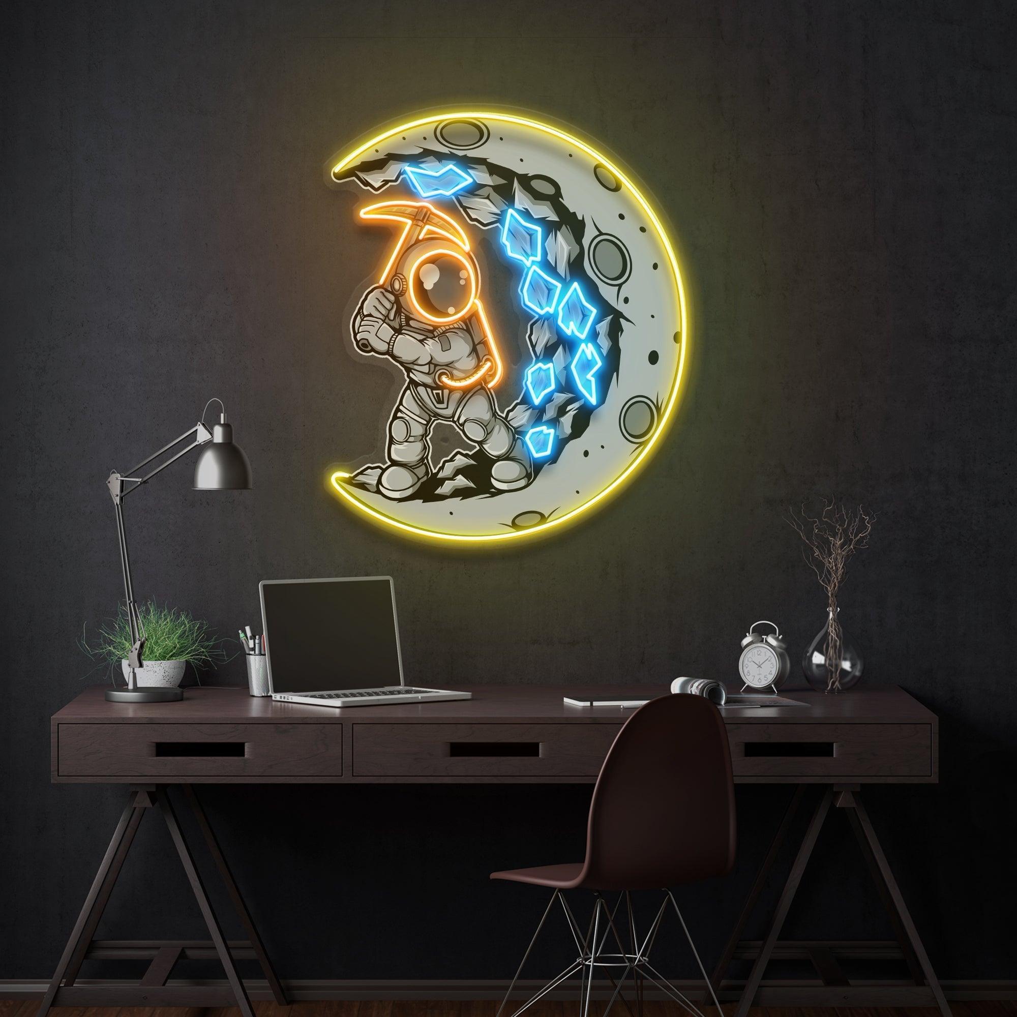 Astronaut Moon Digger Artwork Led Neon Sign Light - Neonbir