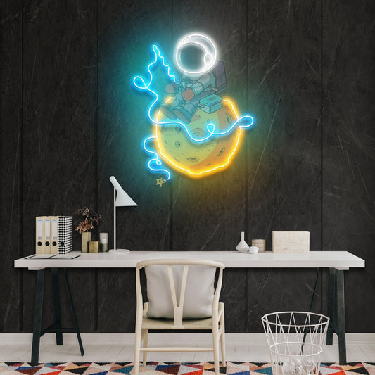 Astronaut Fishing Artwork Led Neon Sign Light - Neonbir