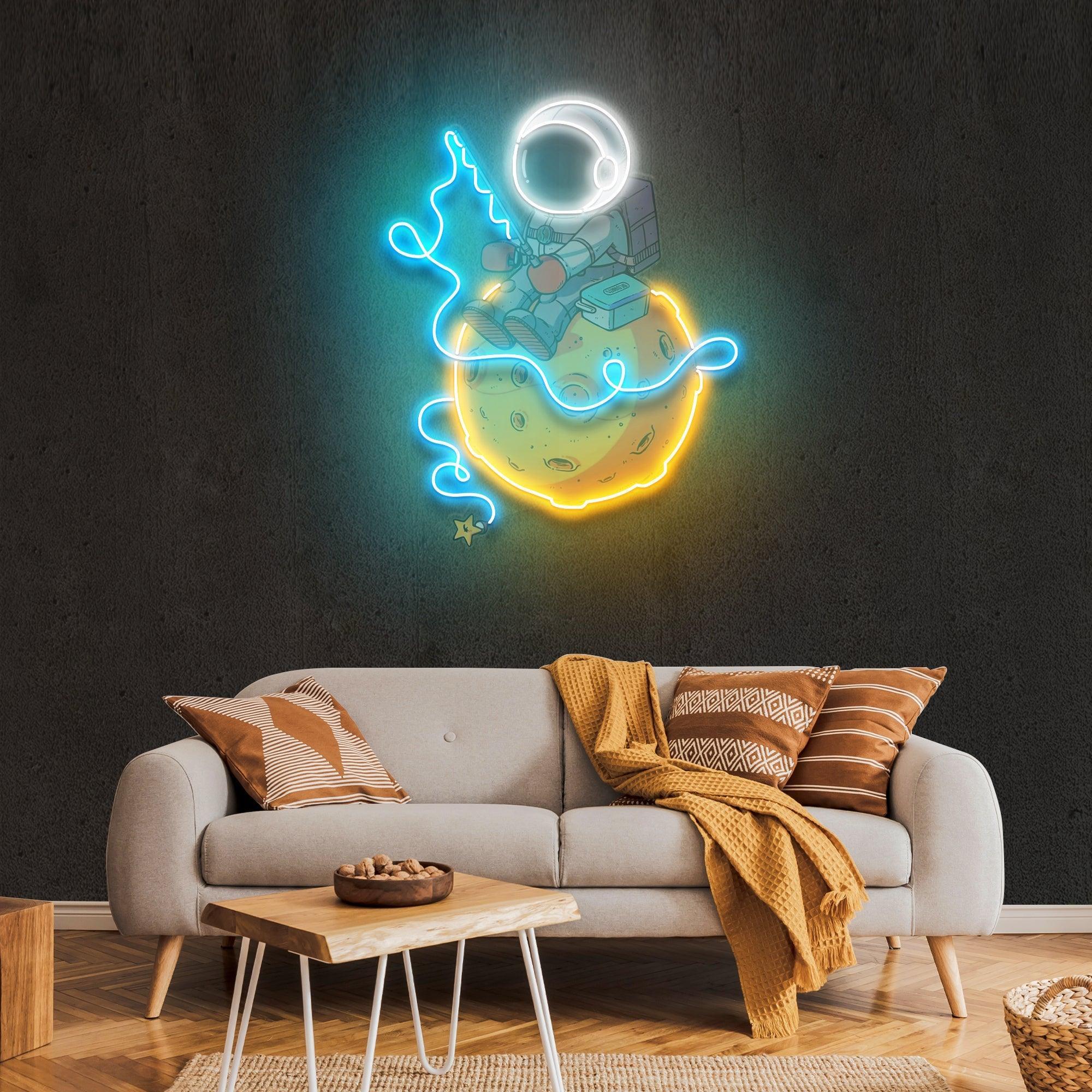 Astronaut Fishing Artwork Led Neon Sign Light - Neonbir