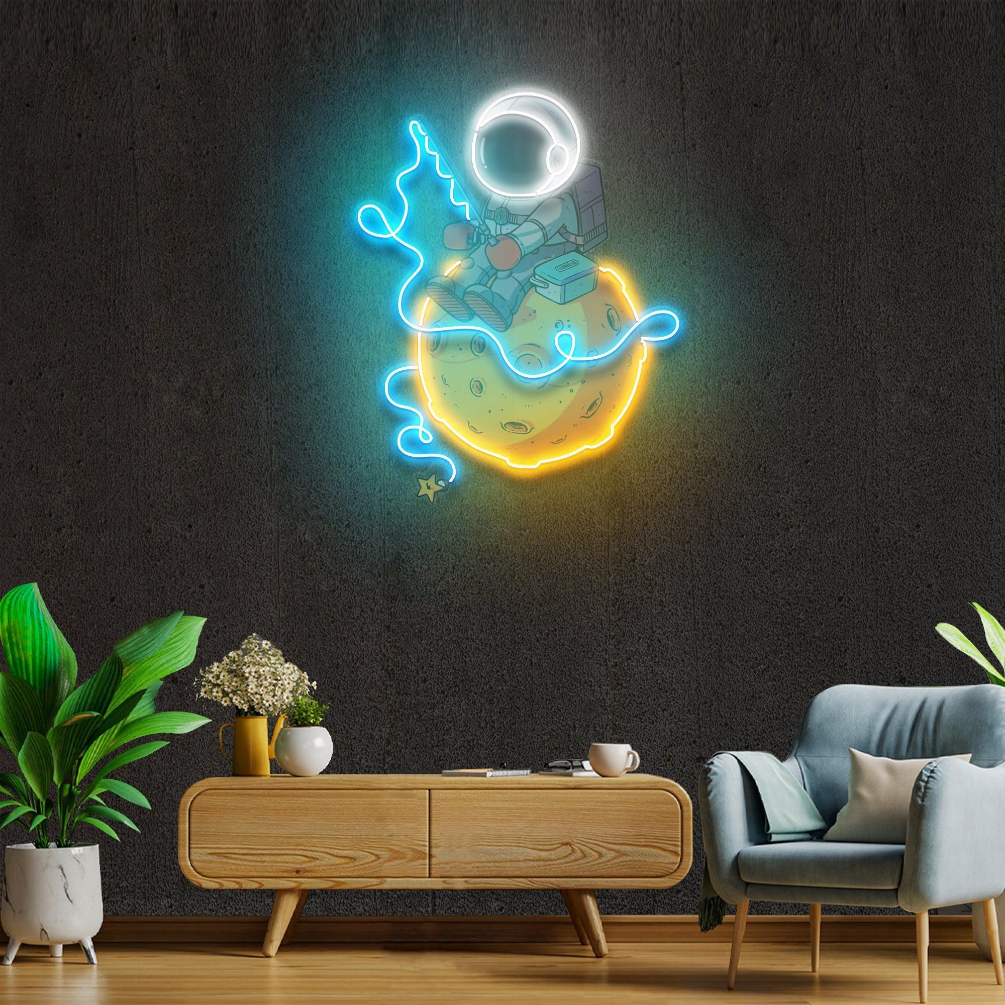 Astronaut Fishing Artwork Led Neon Sign Light - Neonbir