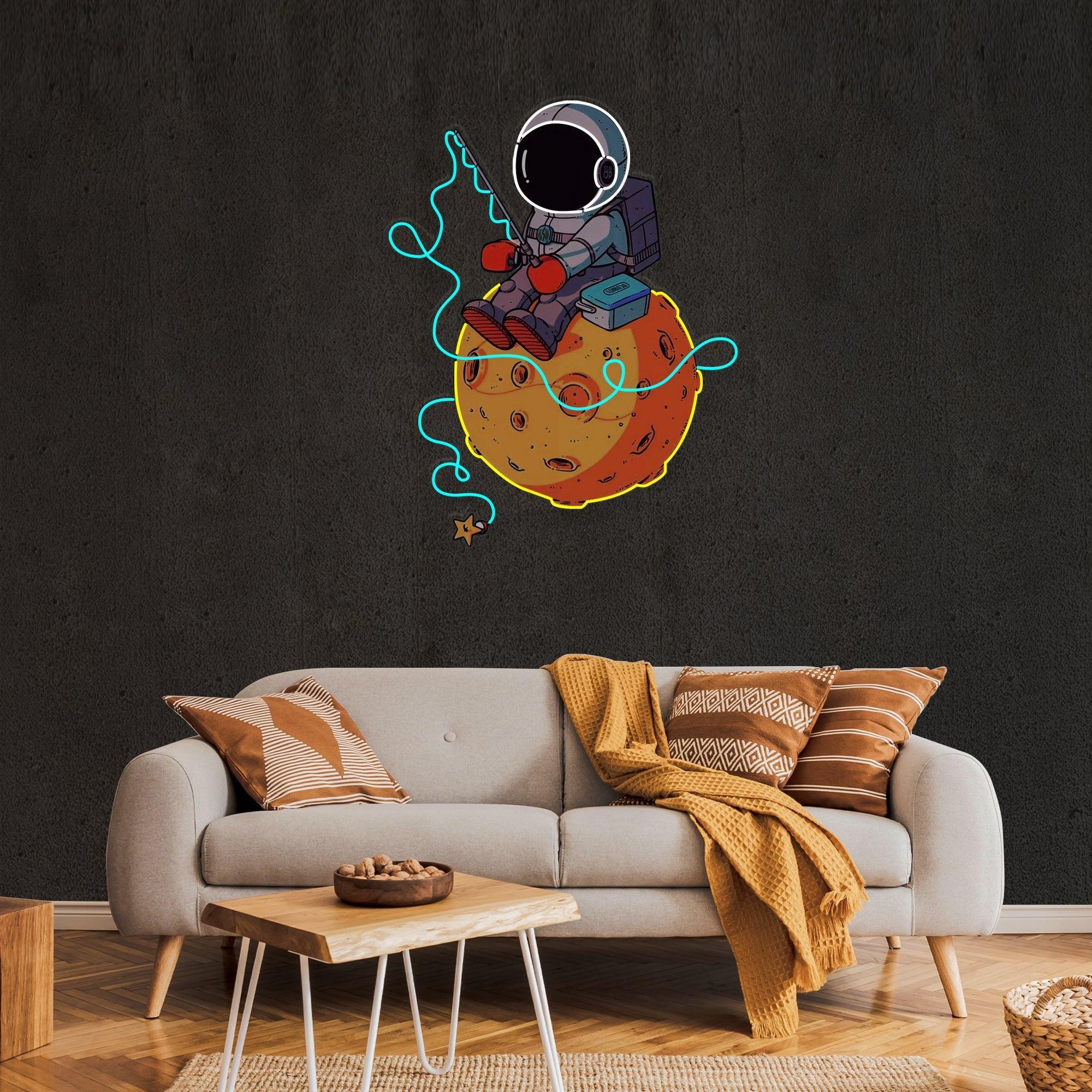 Astronaut Fishing Artwork Led Neon Sign Light - Neonbir